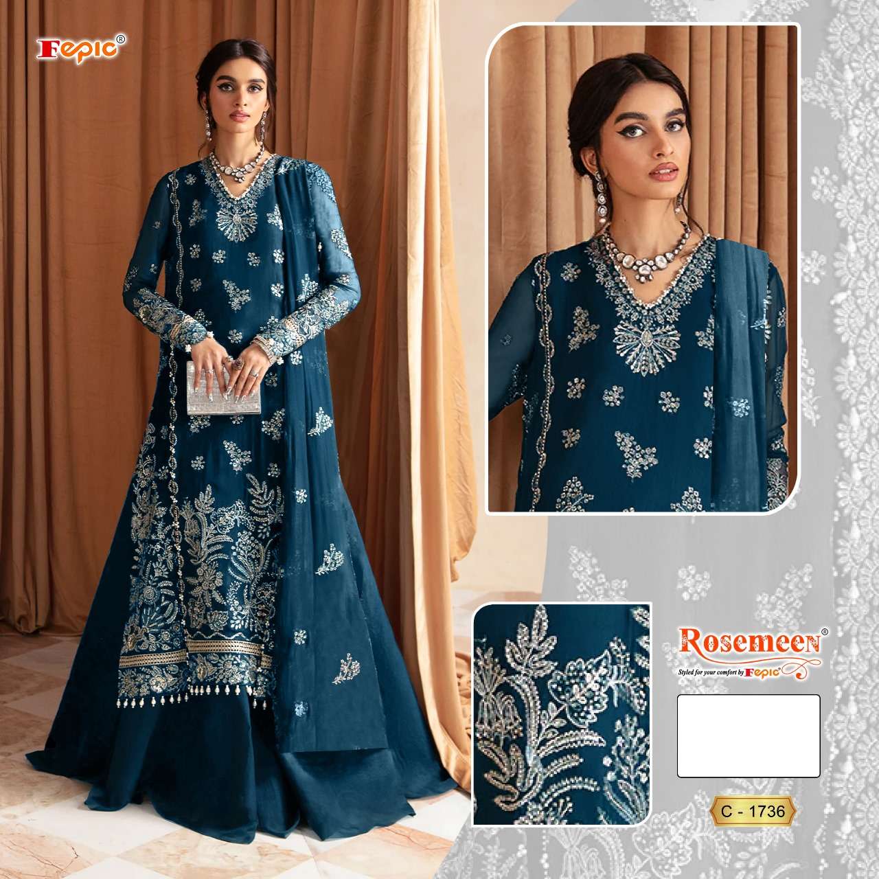 FEPIC ROSEMEEN  C 1736 GEORGETTE EMBROIDERED SUIT