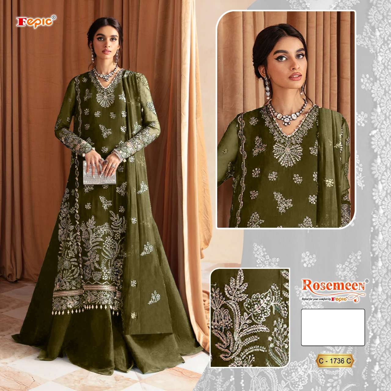 FEPIC ROSEMEEN  C 1736 GEORGETTE EMBROIDERED SUIT