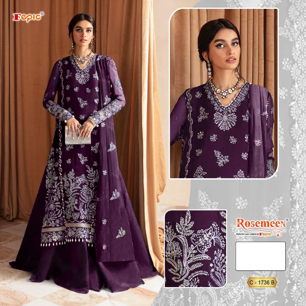 FEPIC ROSEMEEN  C 1736 GEORGETTE EMBROIDERED SUIT