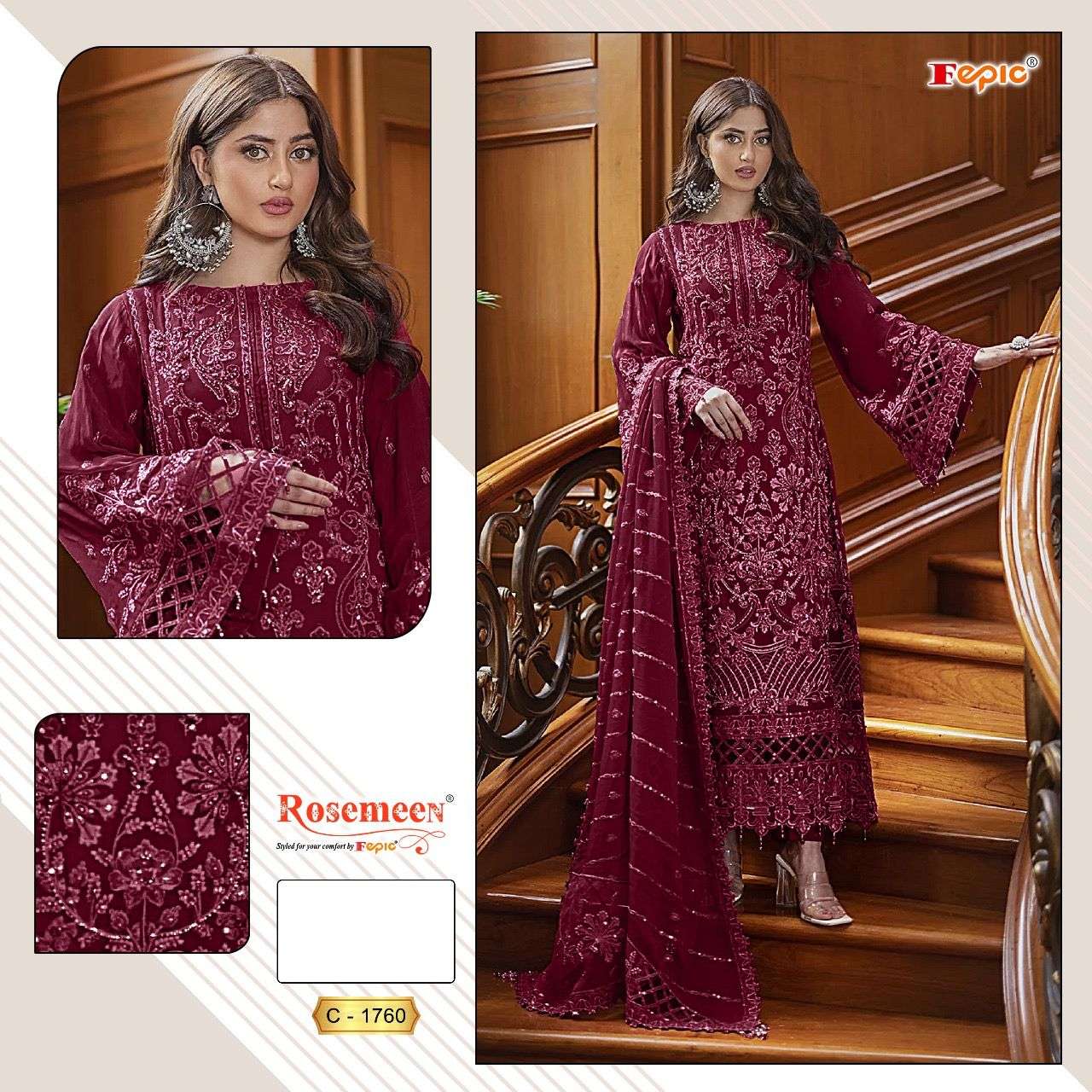 FEPIC ROSEMEEN C 1760 GEORGETTE HEAVY EMBROIDERED SUIT