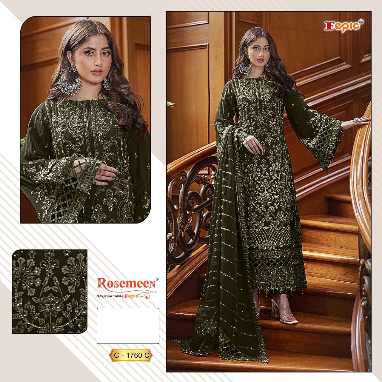 FEPIC ROSEMEEN C 1760 GEORGETTE HEAVY EMBROIDERED SUIT