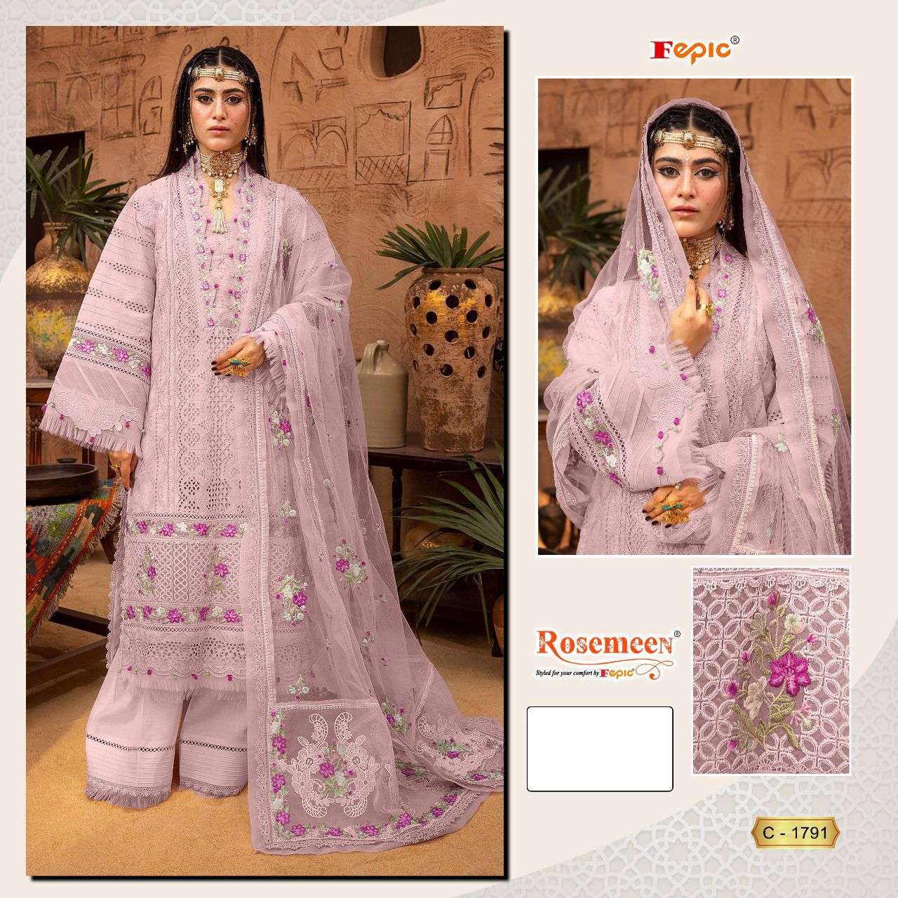 FEPIC ROSEMEEN C 1791 COTTON EMBROIDERY DESIGNER SUIT
