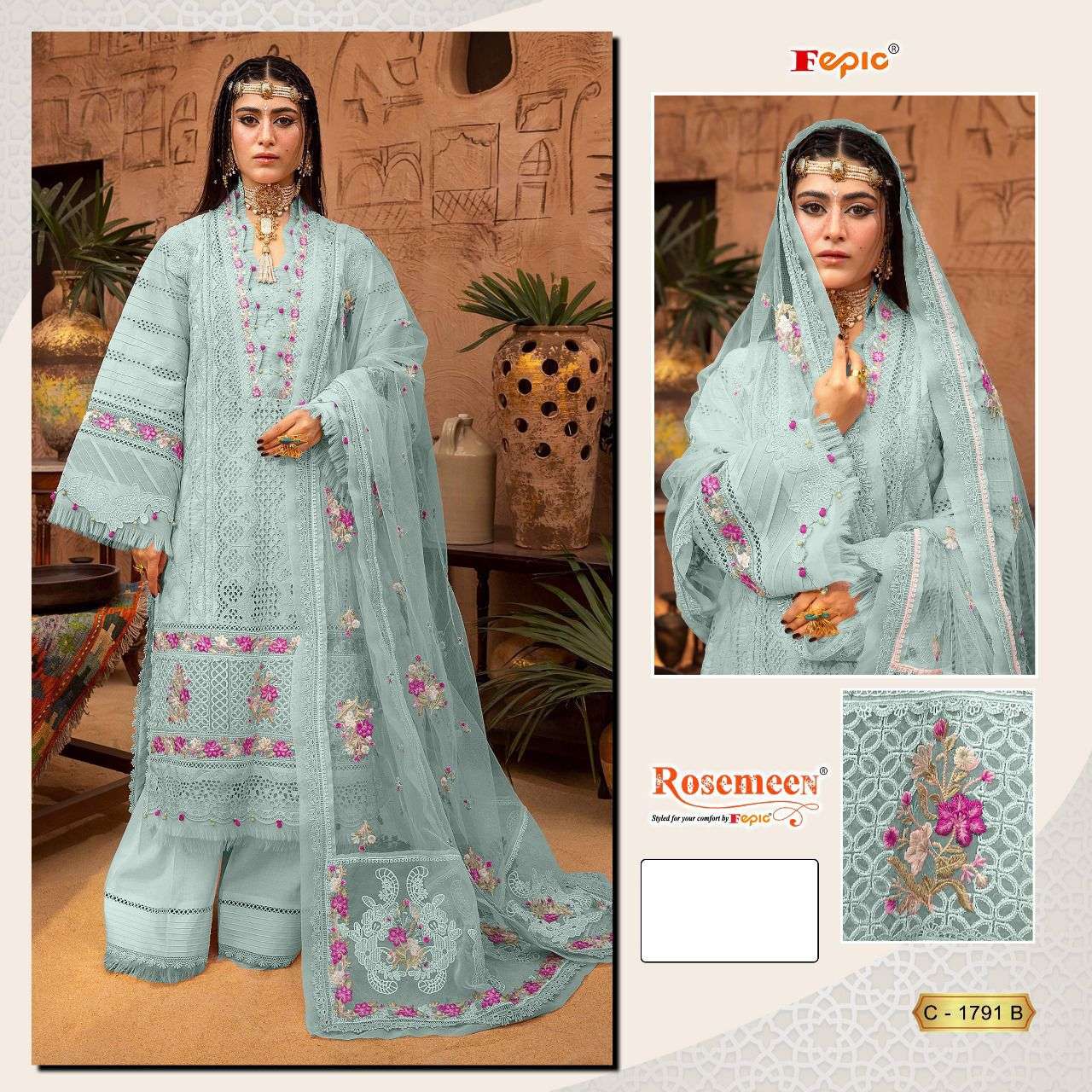 FEPIC ROSEMEEN C 1791 COTTON EMBROIDERY DESIGNER SUIT