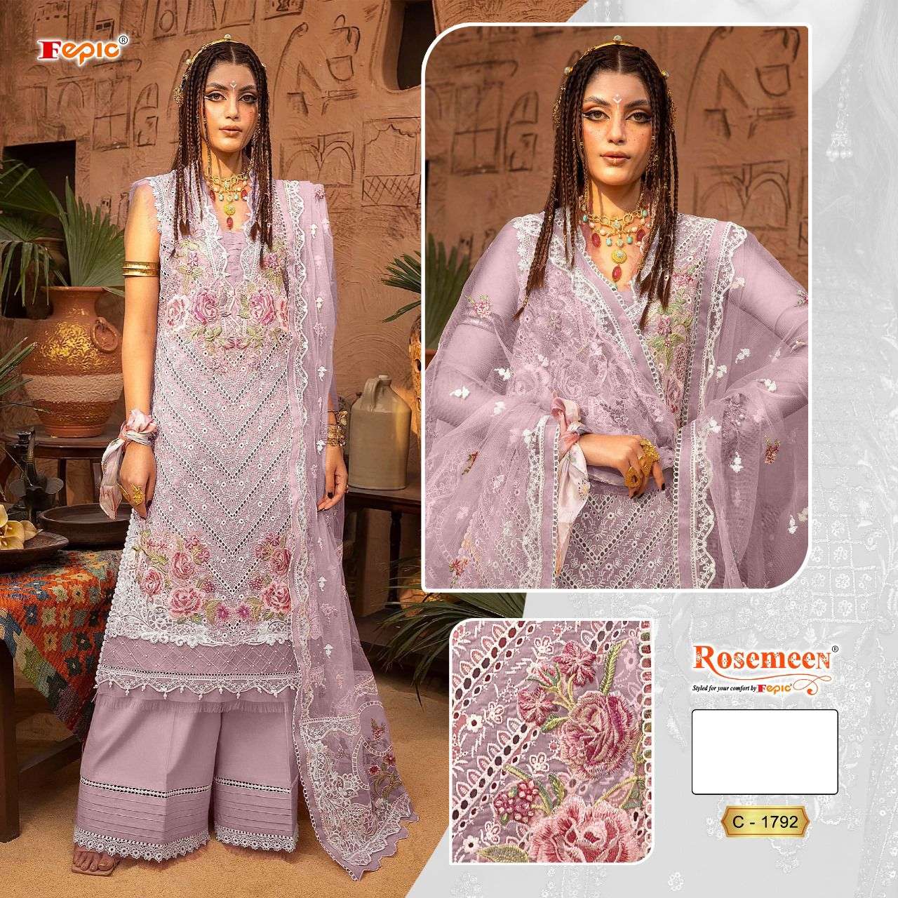 FEPIC ROSEMEEN C 1791 COTTON EMBROIDERY DESIGNER SUIT