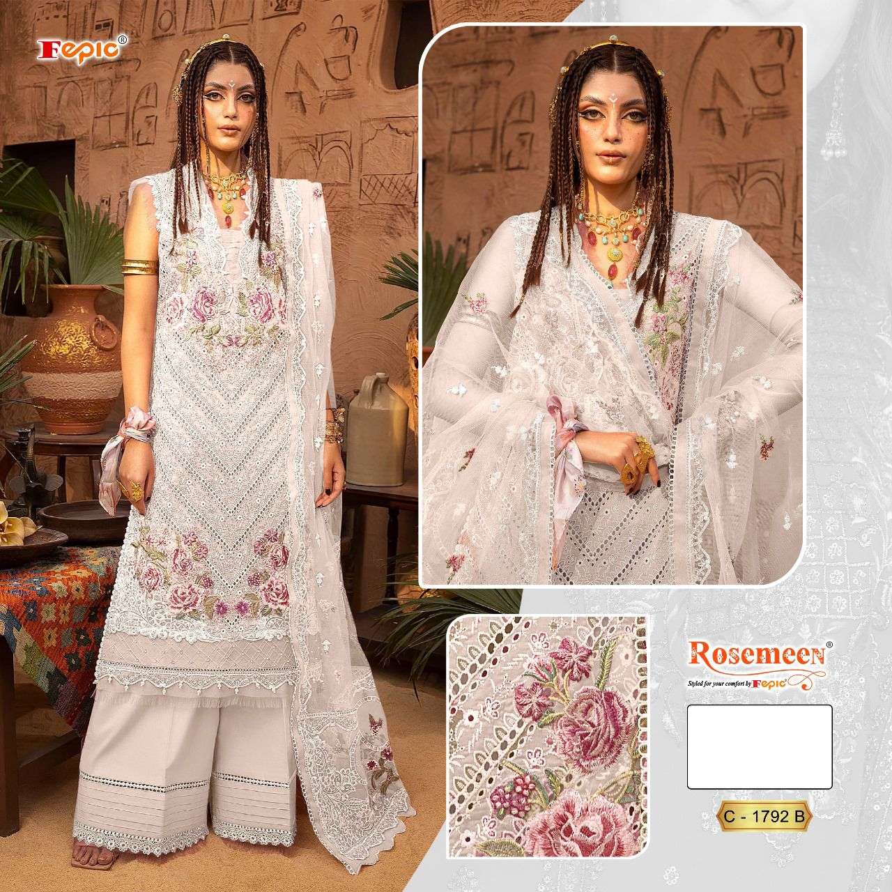 FEPIC ROSEMEEN C 1791 COTTON EMBROIDERY DESIGNER SUIT