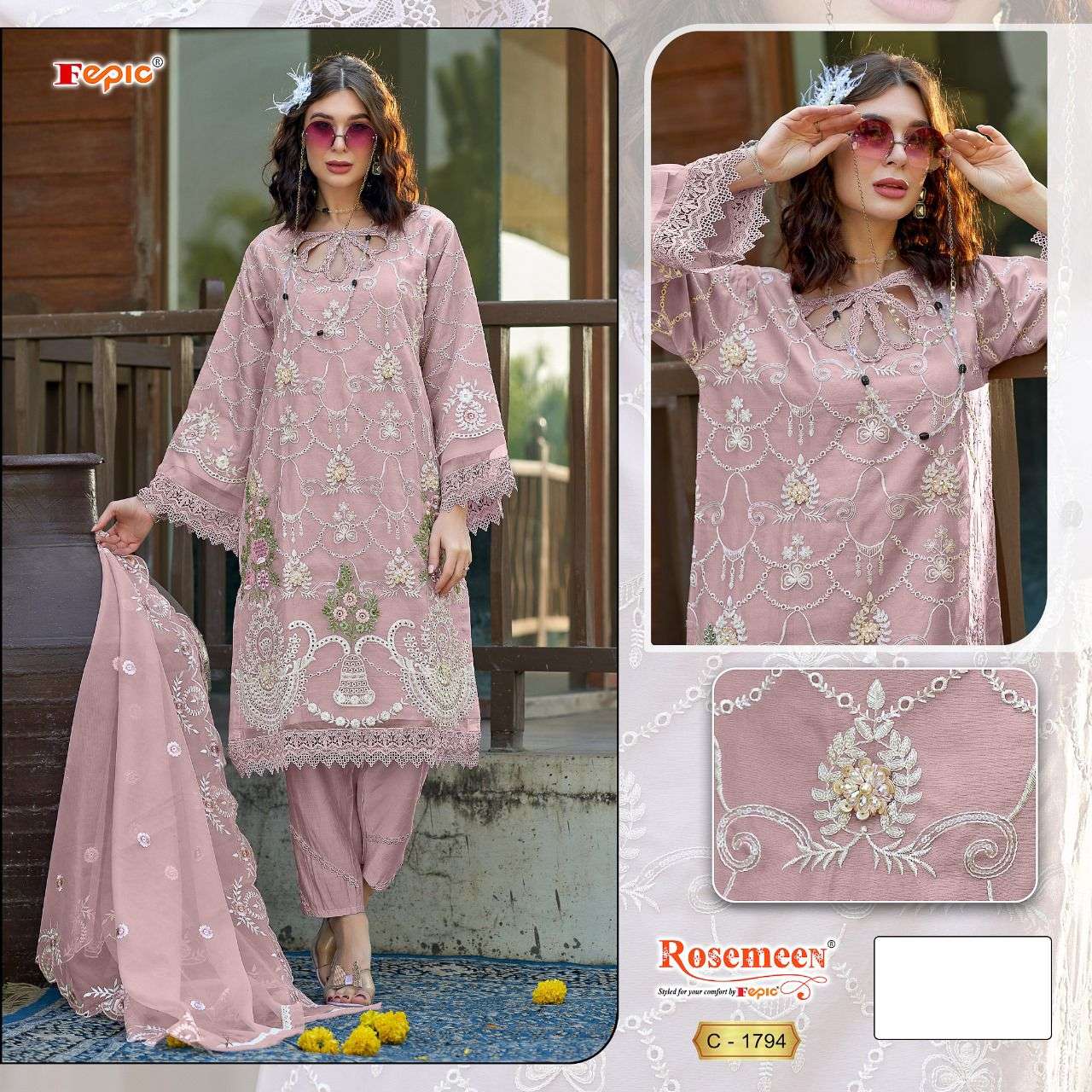 FEPIC ROSEMEEN C 1794 ORGANZA BEAUTIFUL EMBROIDERED SUIT