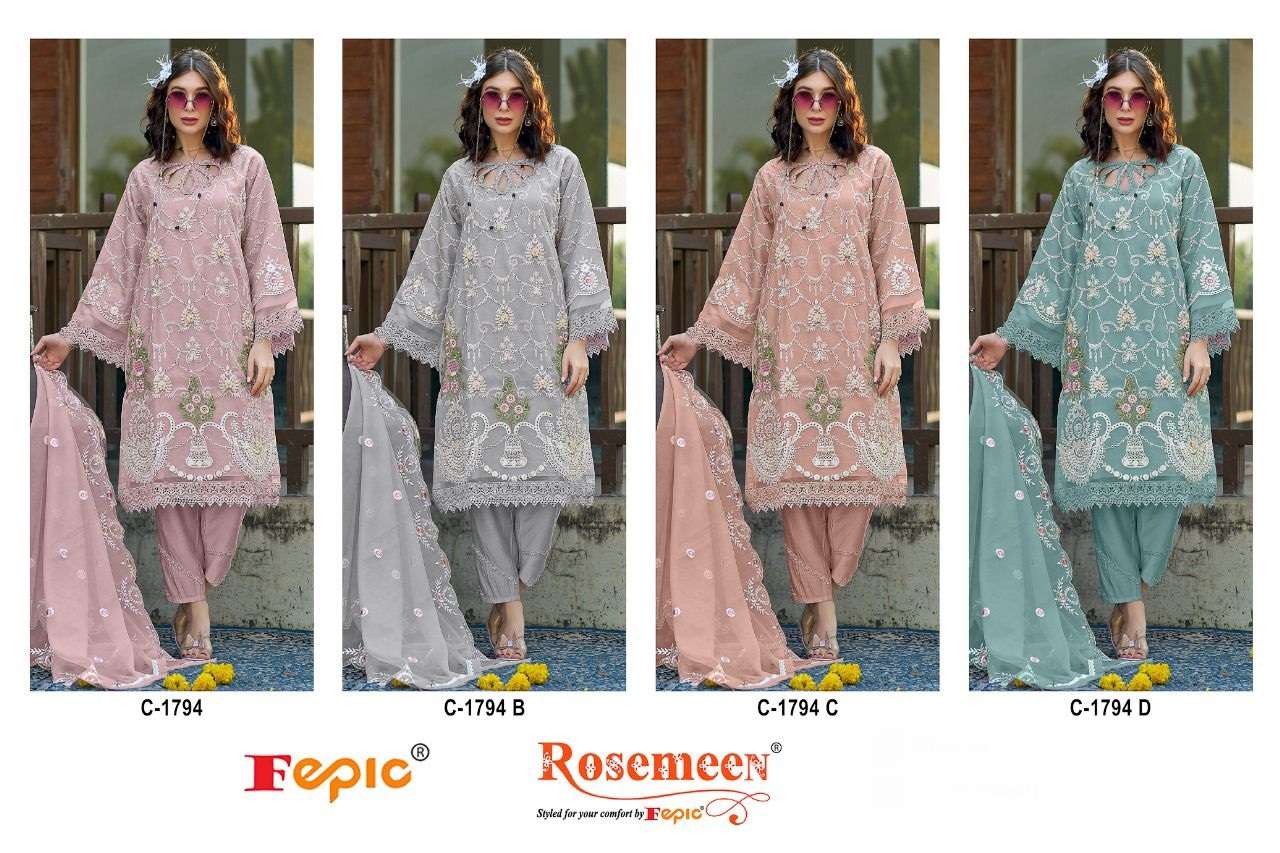 FEPIC ROSEMEEN C 1794 ORGANZA BEAUTIFUL EMBROIDERED SUIT