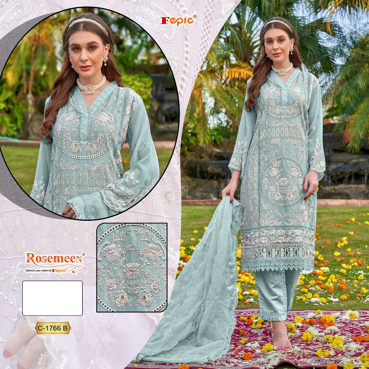 FEPIC ROSEMEEN C C 1766 ORGANZA HEAVY EMBROIDERED SUIT