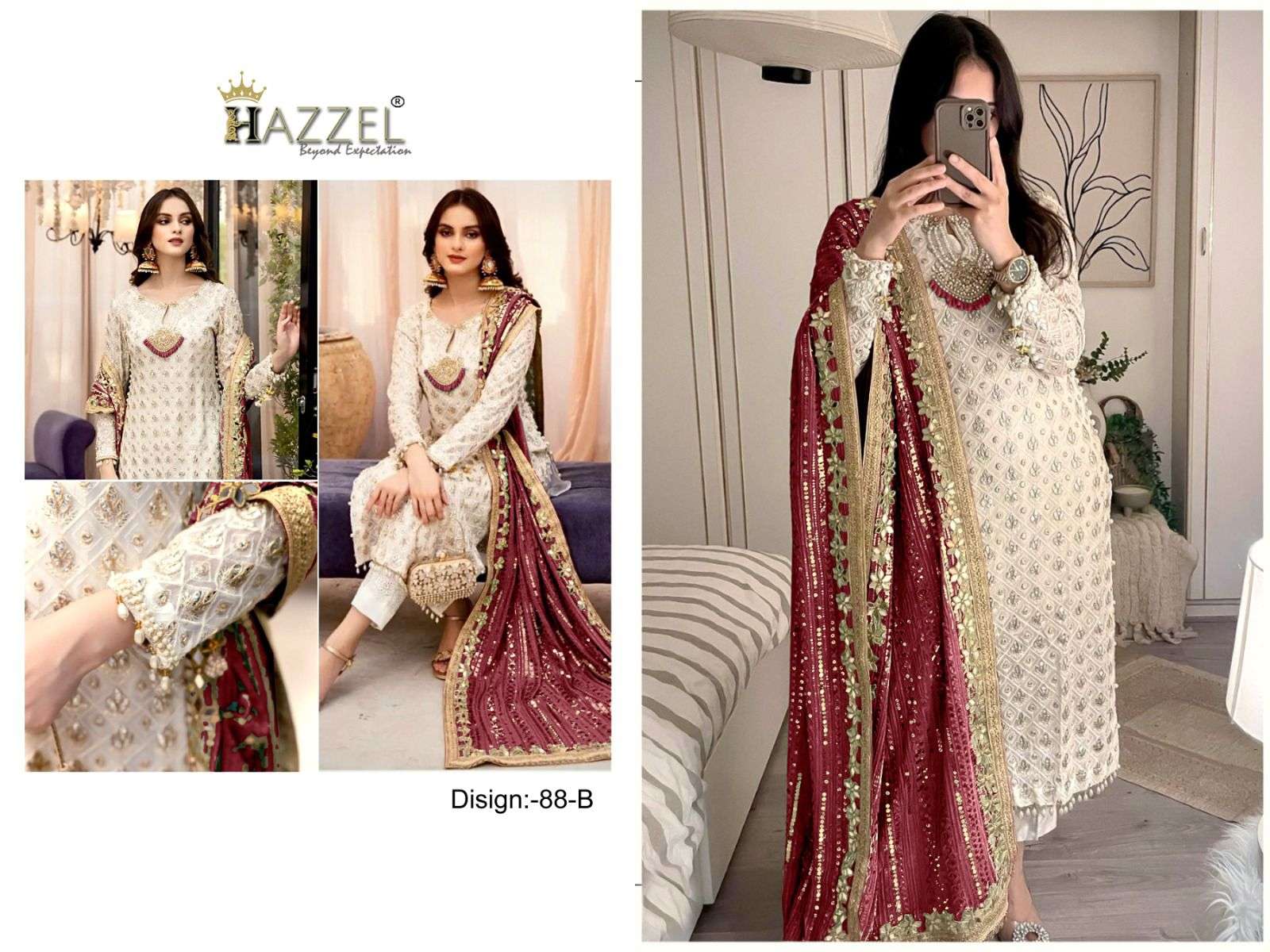 HAZZEL D NO 88 GEORGETTE EMBROIDERED SUIT