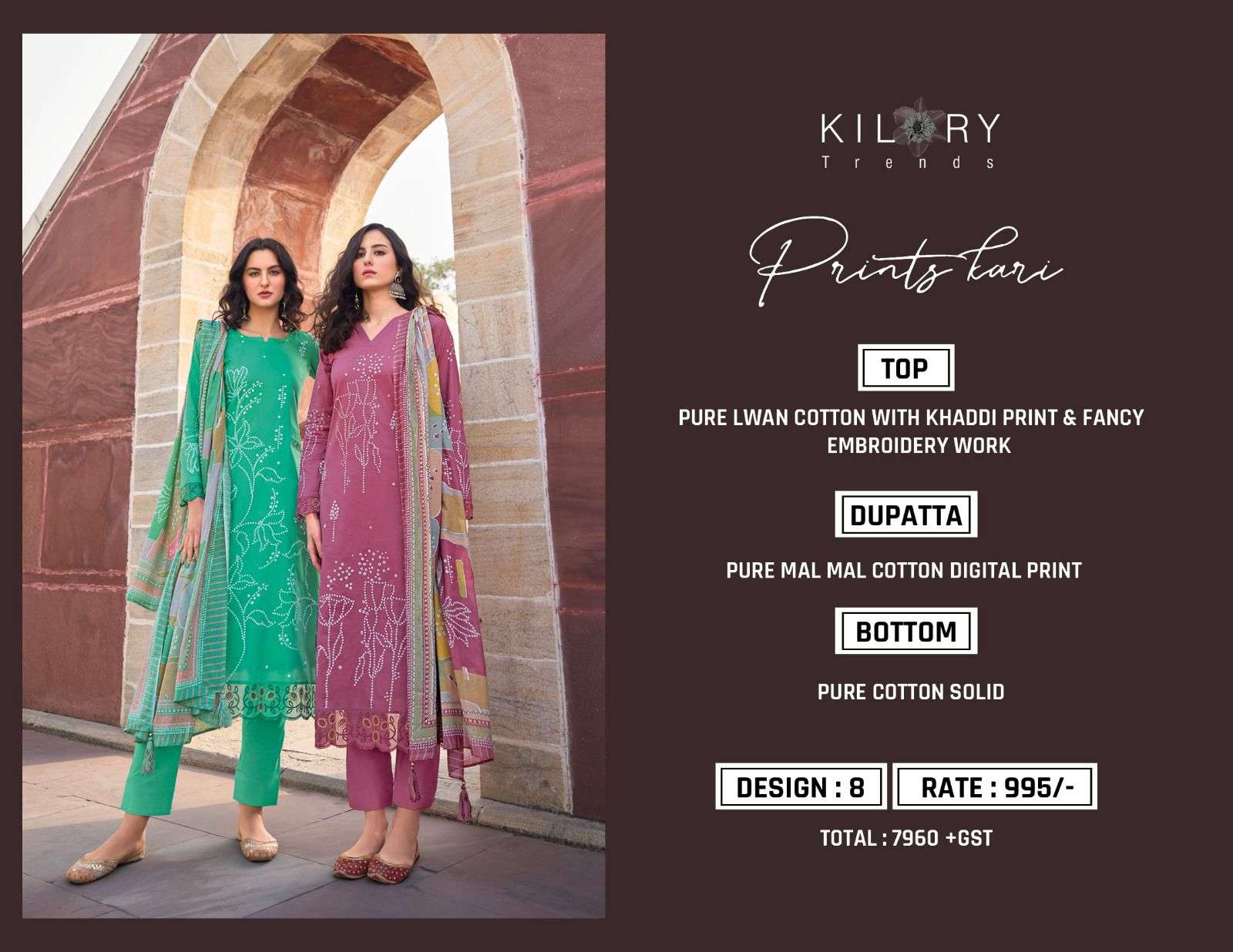 KILORY TRENDZ  PRINTKARI LAWN COTTON FANCY WORK SUIT