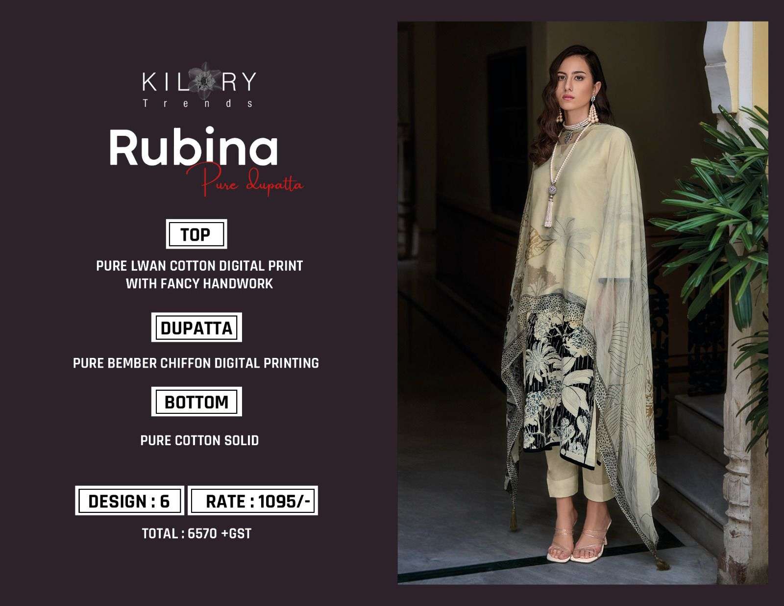 KILORY TRENDZ RUBINA LAWN COTTON WITH FANCY HAND WORK SUIT