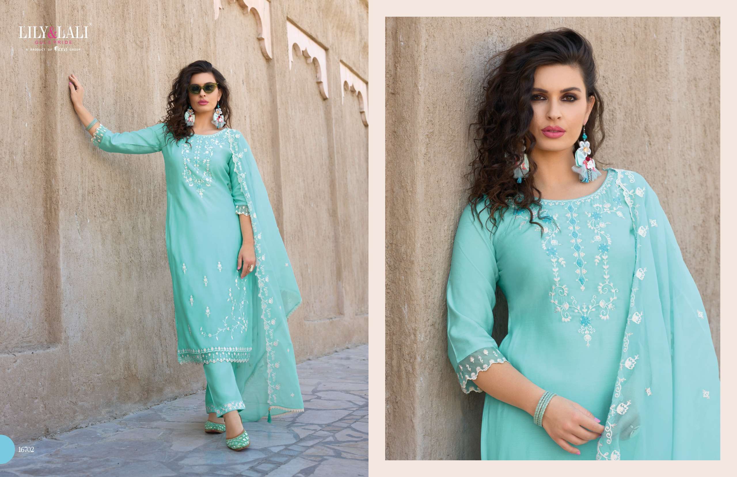 LILY AND LALI AASMANI FANCY DESIGNER KURTI COMBBO SET 