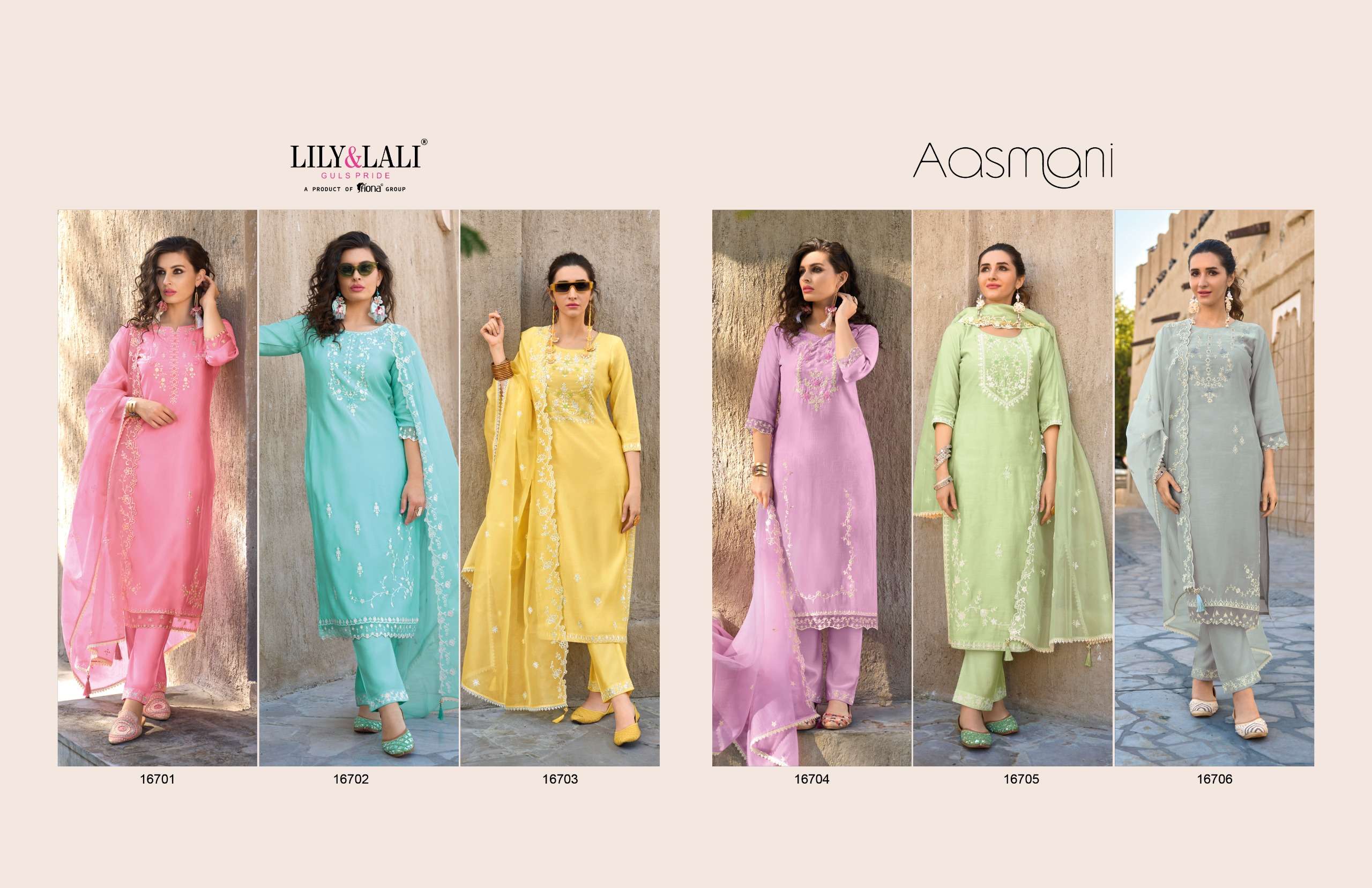 LILY AND LALI AASMANI FANCY DESIGNER KURTI COMBBO SET 