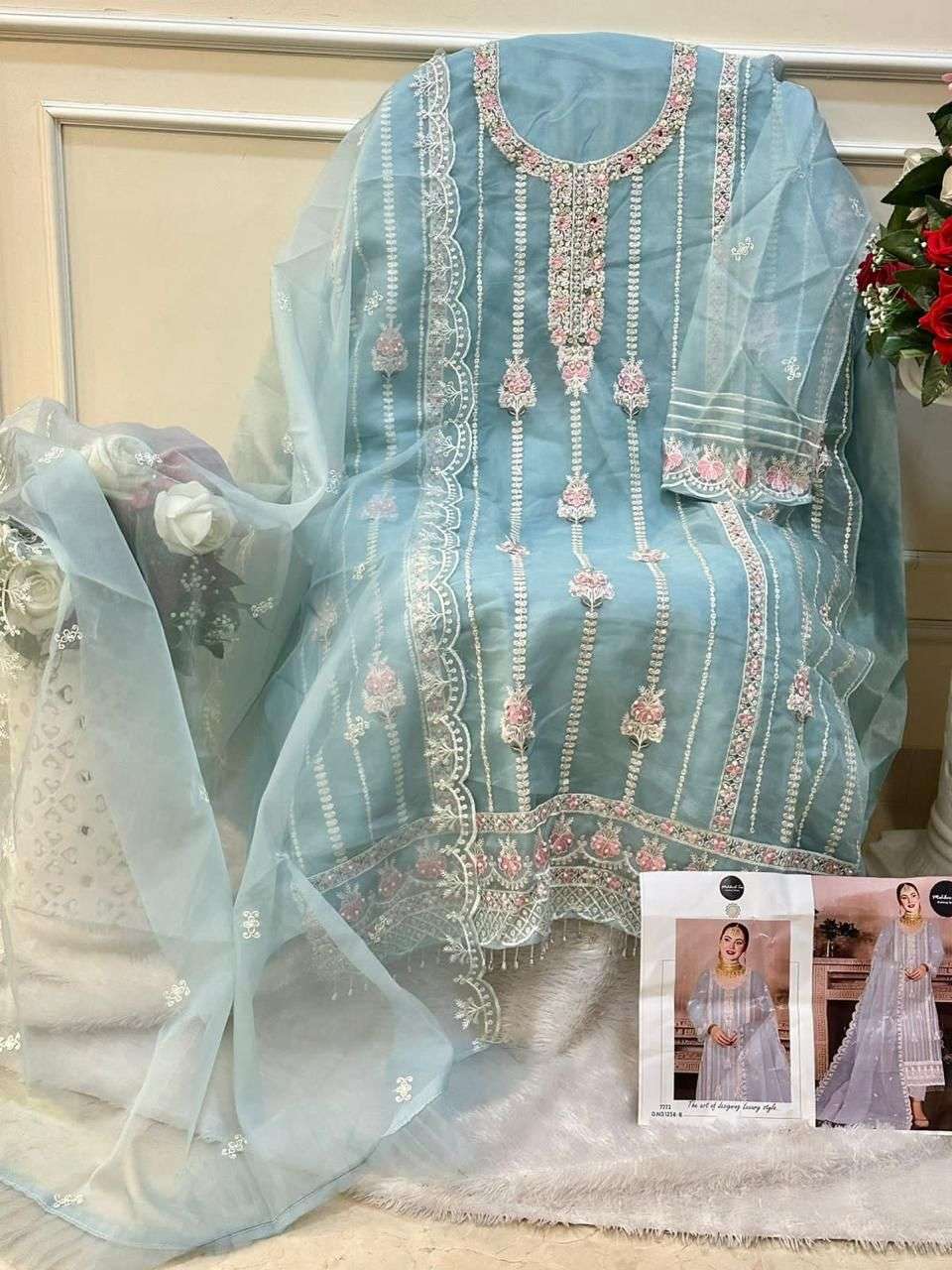 MEHBOOB TEX D NO 1258 ORGANZA EMBROIDERED SUIT