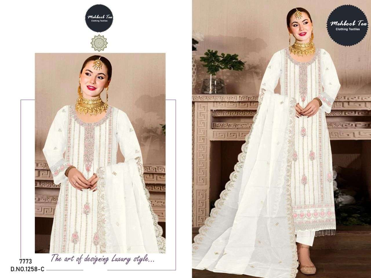 MEHBOOB TEX D NO 1258 ORGANZA EMBROIDERED SUIT