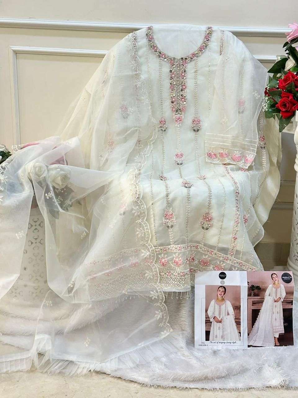 MEHBOOB TEX D NO 1258 ORGANZA EMBROIDERED SUIT