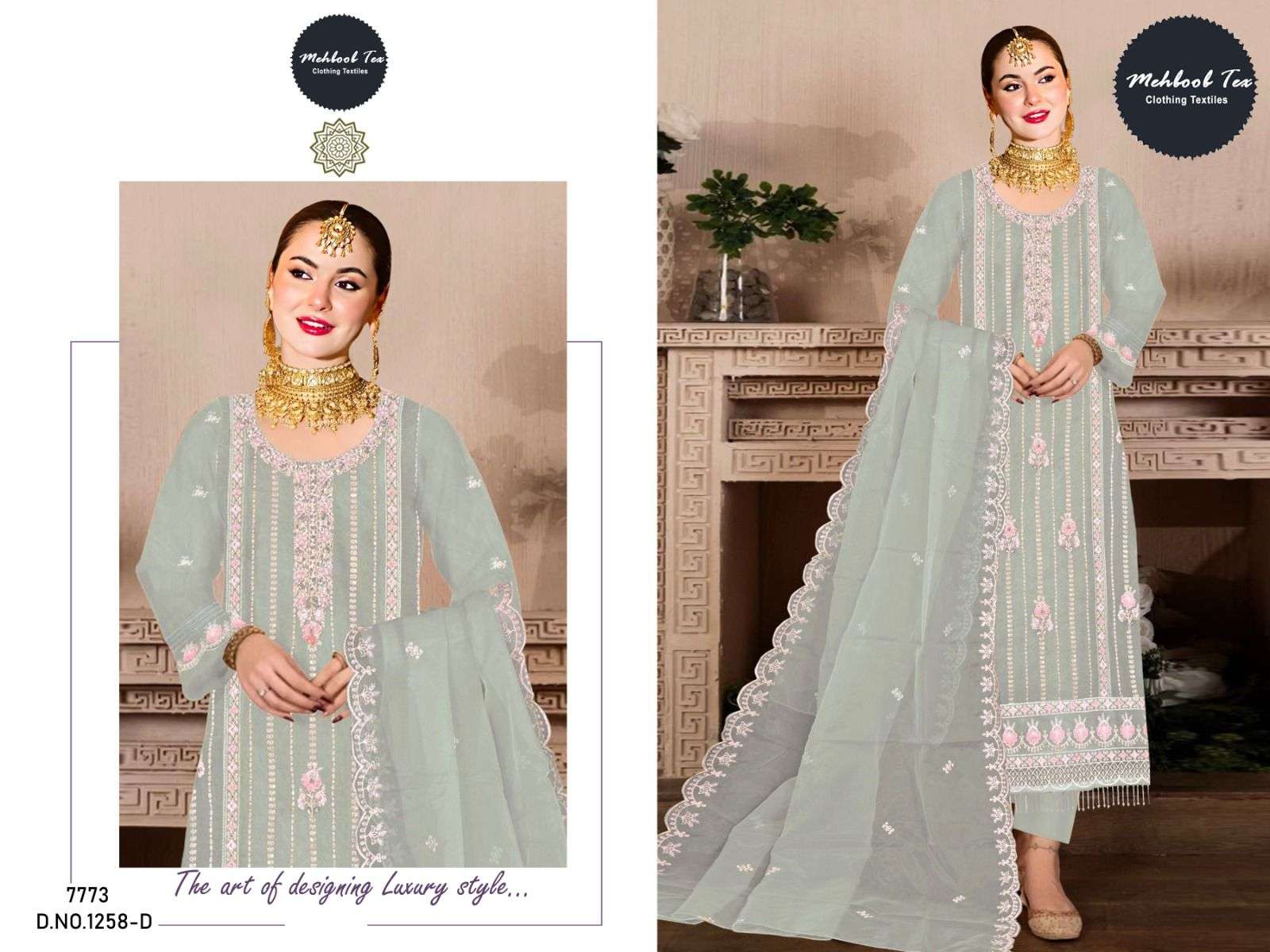 MEHBOOB TEX D NO 1258 ORGANZA EMBROIDERED SUIT