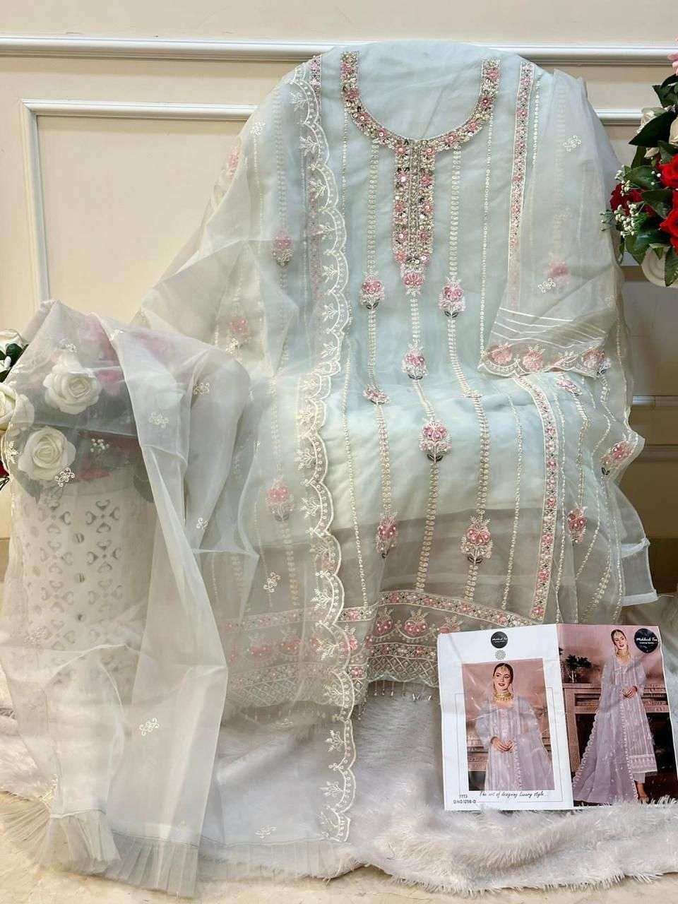 MEHBOOB TEX D NO 1258 ORGANZA EMBROIDERED SUIT