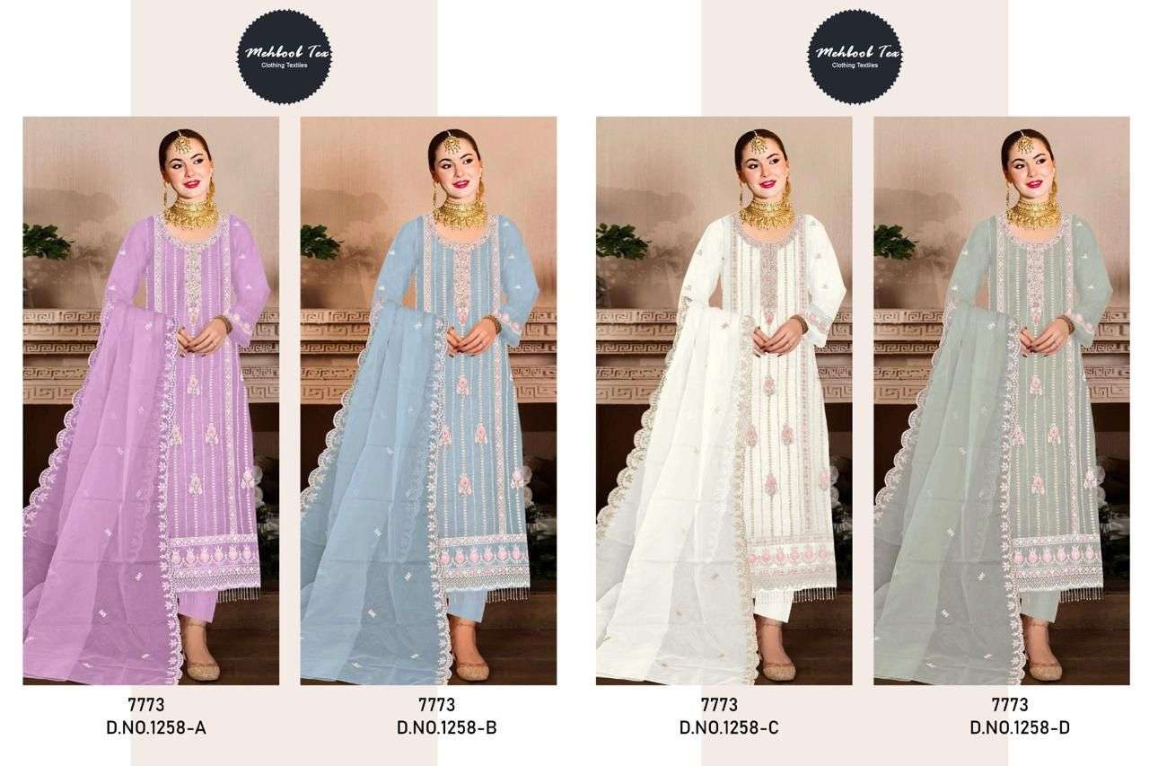MEHBOOB TEX D NO 1258 ORGANZA EMBROIDERED SUIT