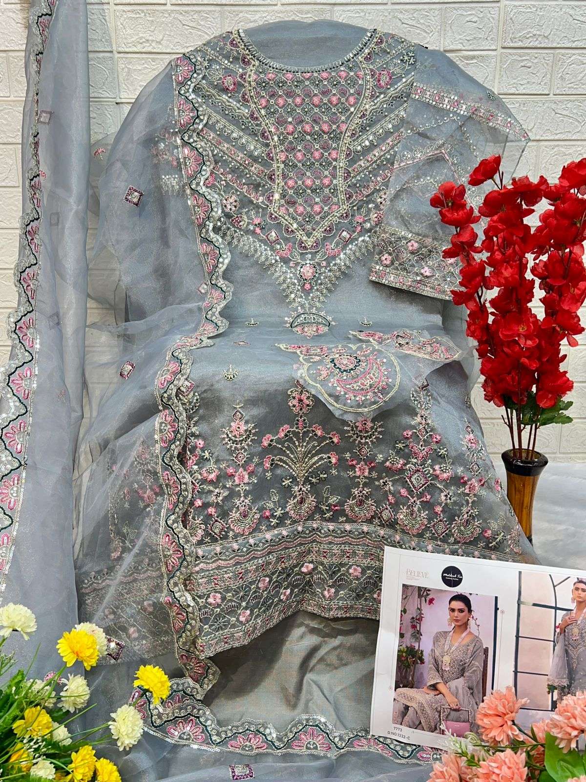 MEHBOOB TEX D NO  1332 ORGANZA FANCY DESIGNER PAKISTANI SUIT