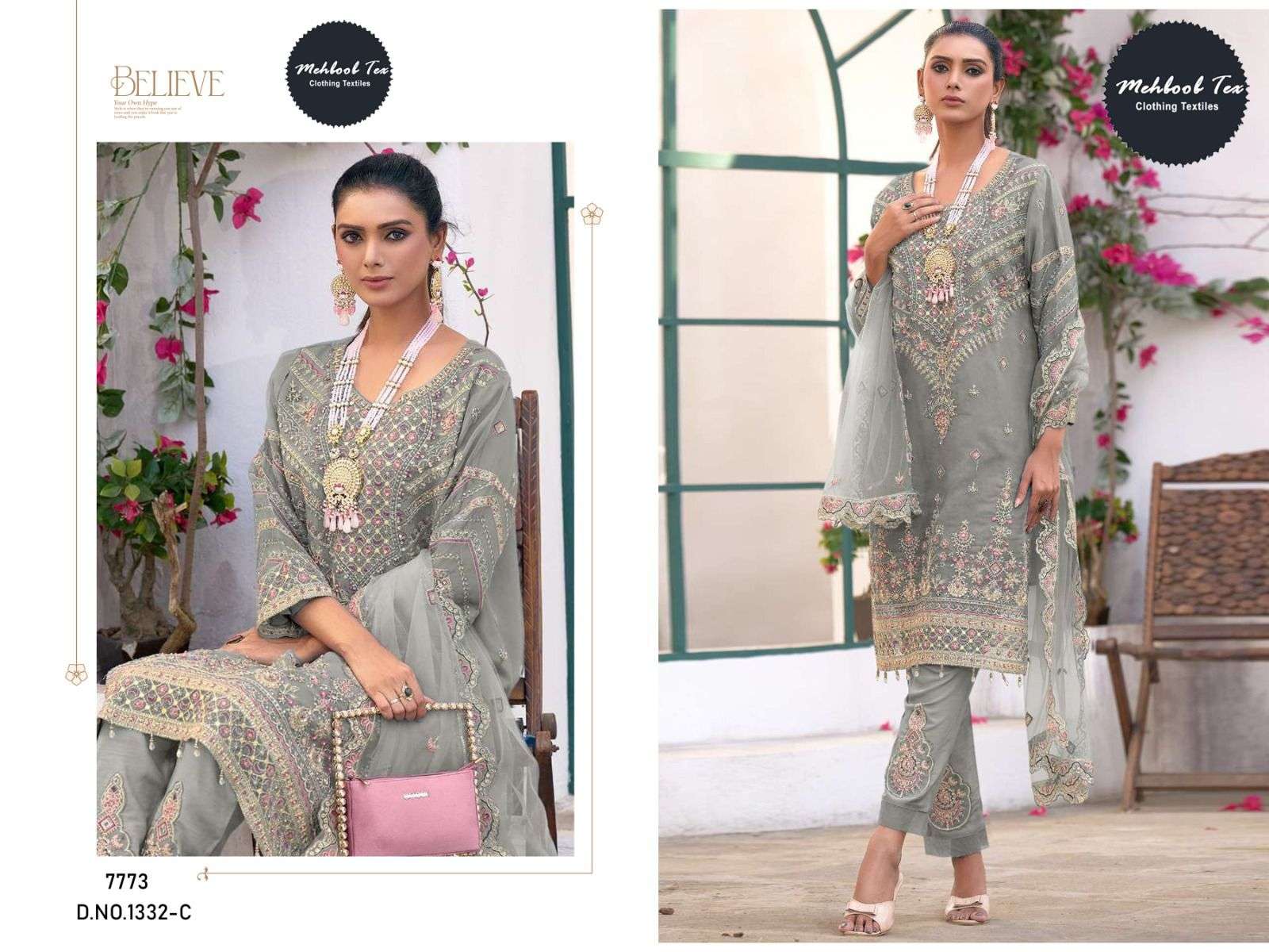 MEHBOOB TEX D NO  1332 ORGANZA FANCY DESIGNER PAKISTANI SUIT
