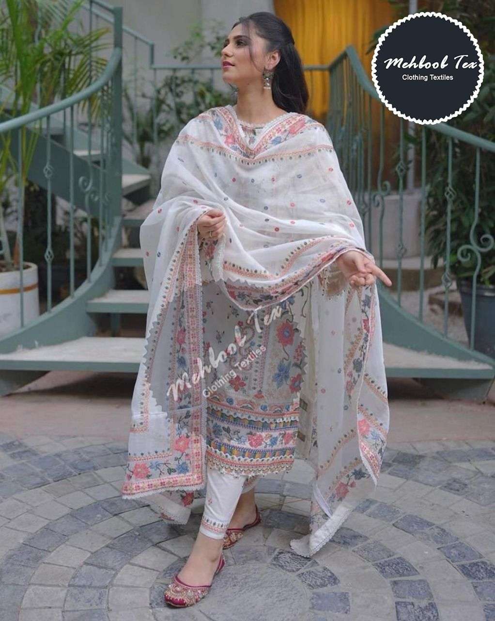 MEHBOOB TEX D NO 1341 COTTON CHIKANKARI EMBROIDERED SUIT