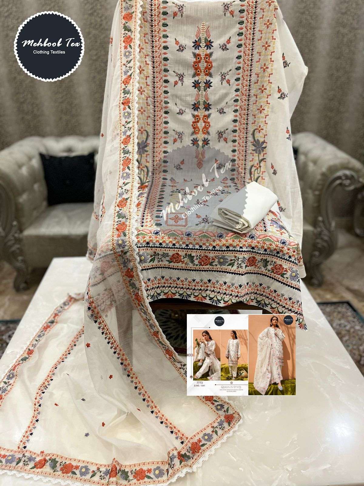 MEHBOOB TEX D NO 1341 COTTON CHIKANKARI EMBROIDERED SUIT
