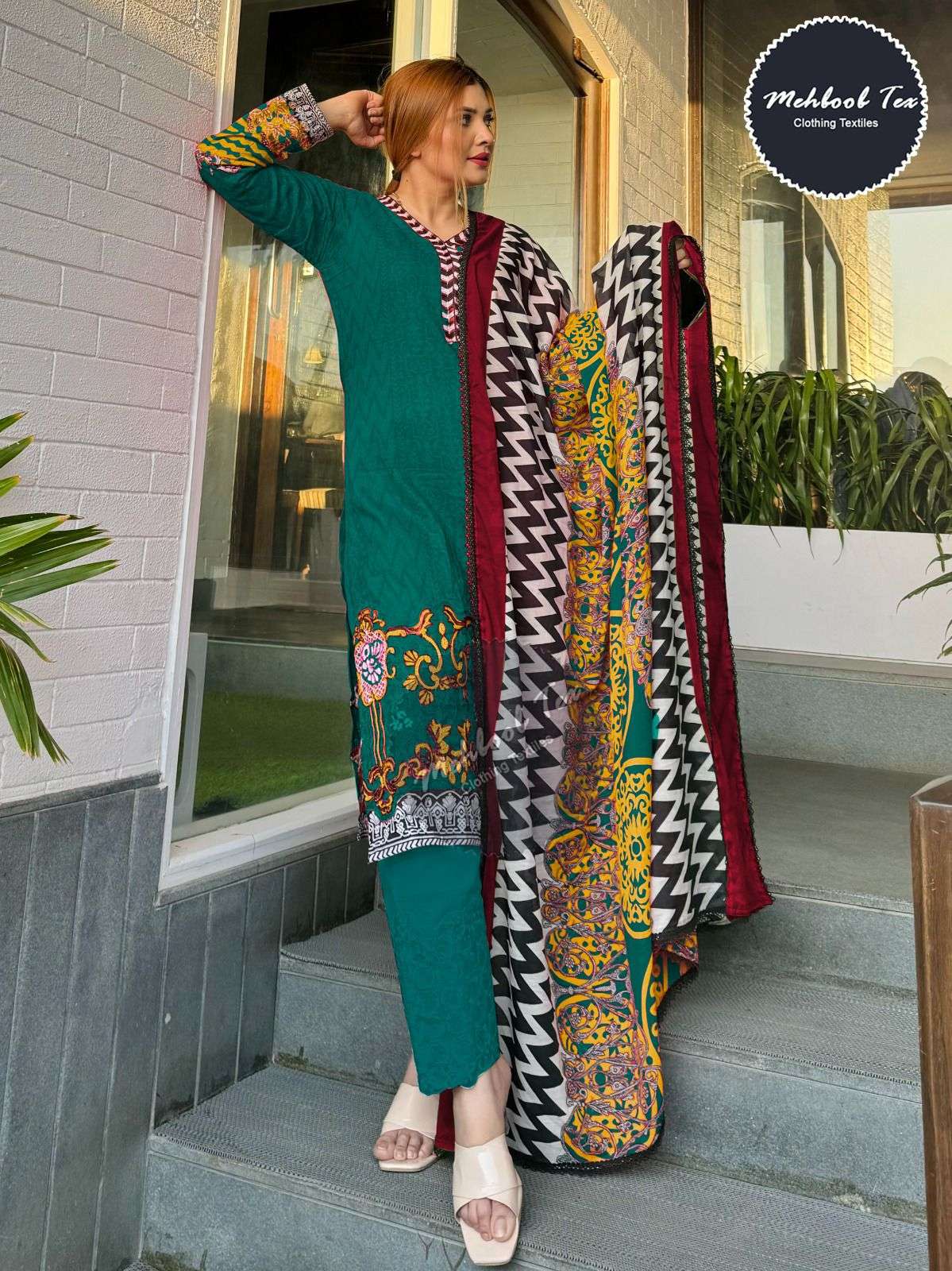 MEHBOOB TEX MARIA B RED ROSE D NO 1272 B & C COTTON DESIGNER SUIT