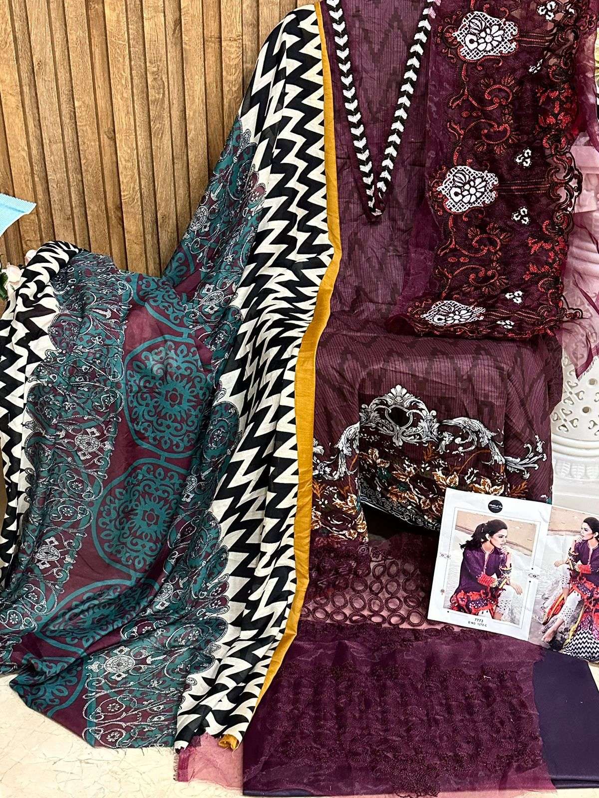 MEHBOOB TEX MARIA B RED ROSE D NO 1272 B & C COTTON DESIGNER SUIT