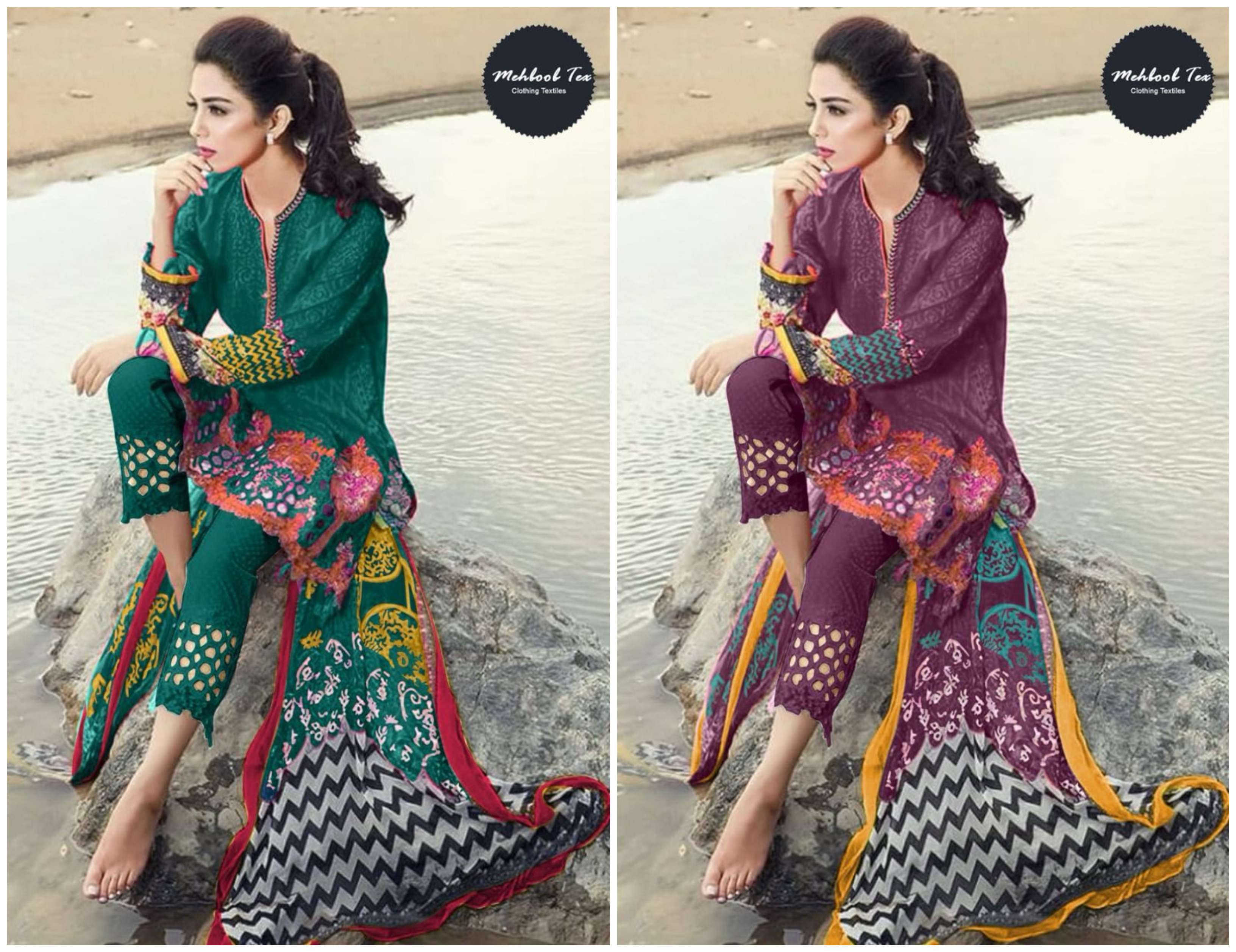 MEHBOOB TEX MARIA B RED ROSE D NO 1272 B & C COTTON DESIGNER SUIT