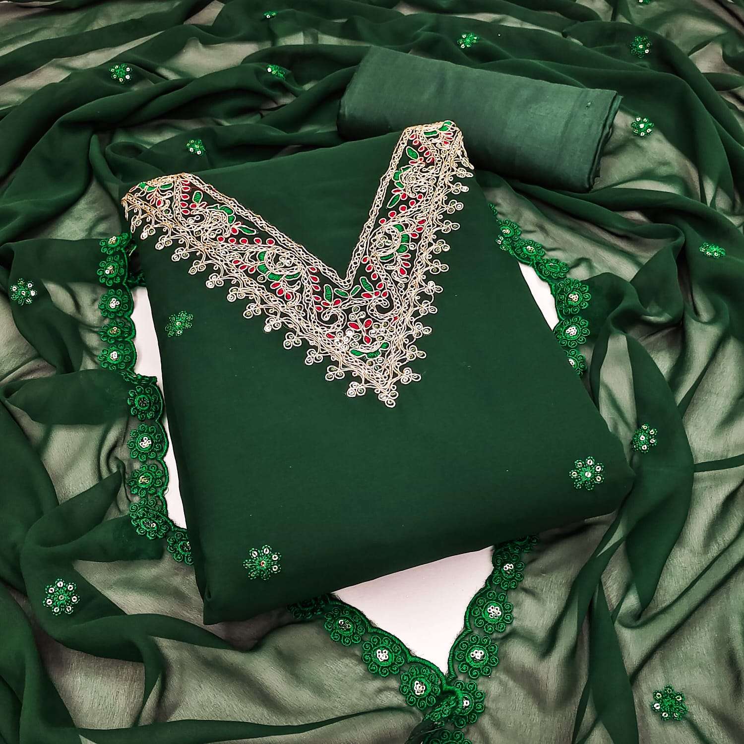 MF D NO  5028 GEORGETTE EMBROIDERY DESIGNER SUIT