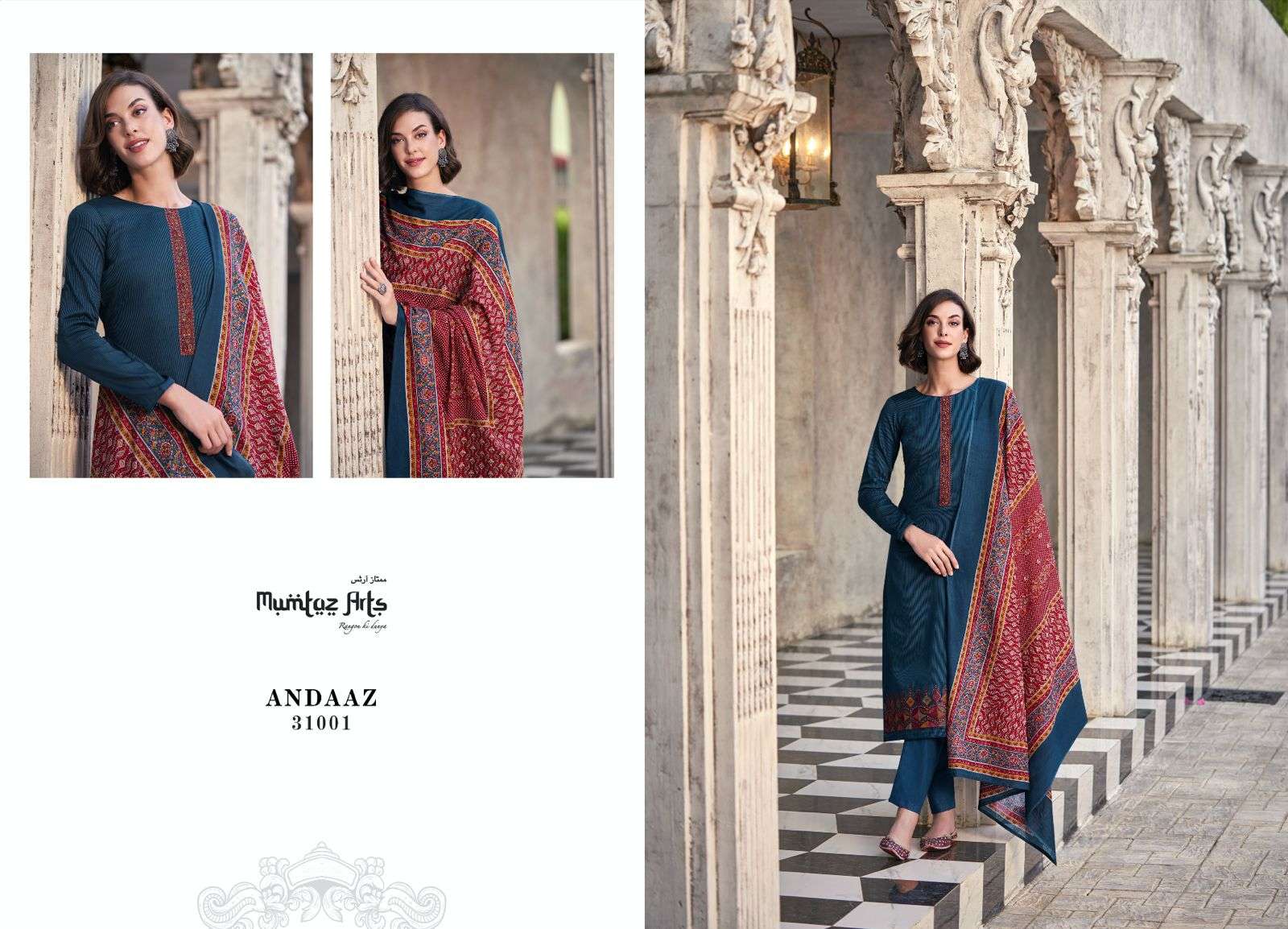 MUMTAZ ARTS ANDAAZ  JAM SATIN FANCY WORK SUIT