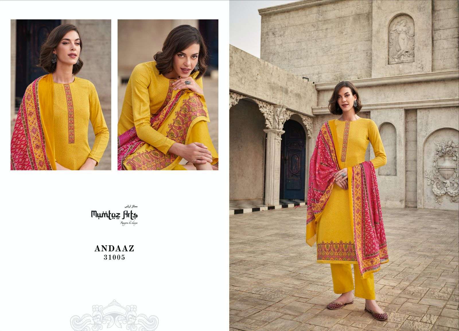 MUMTAZ ARTS ANDAAZ  JAM SATIN FANCY WORK SUIT