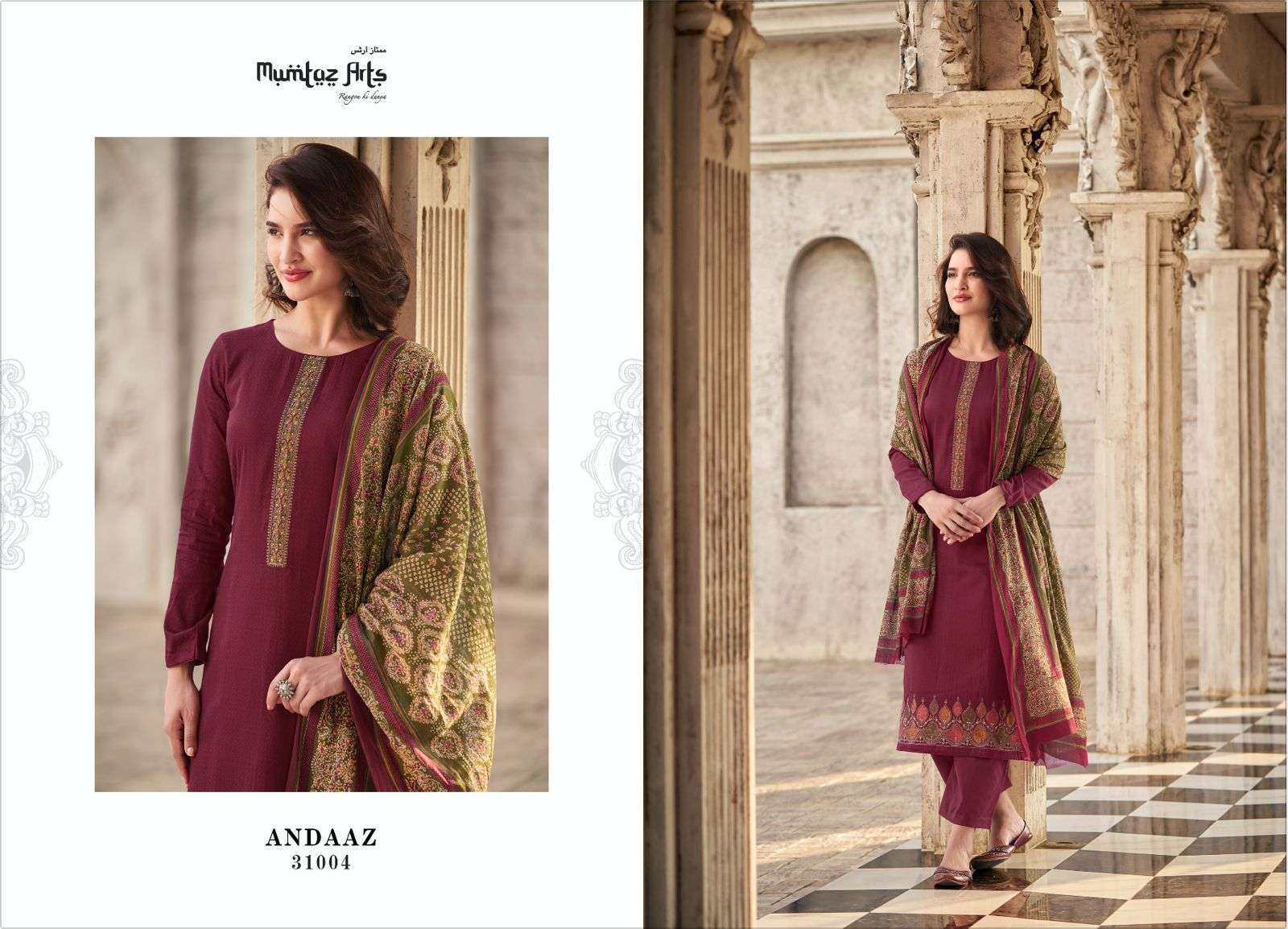 MUMTAZ ARTS ANDAAZ  JAM SATIN FANCY WORK SUIT