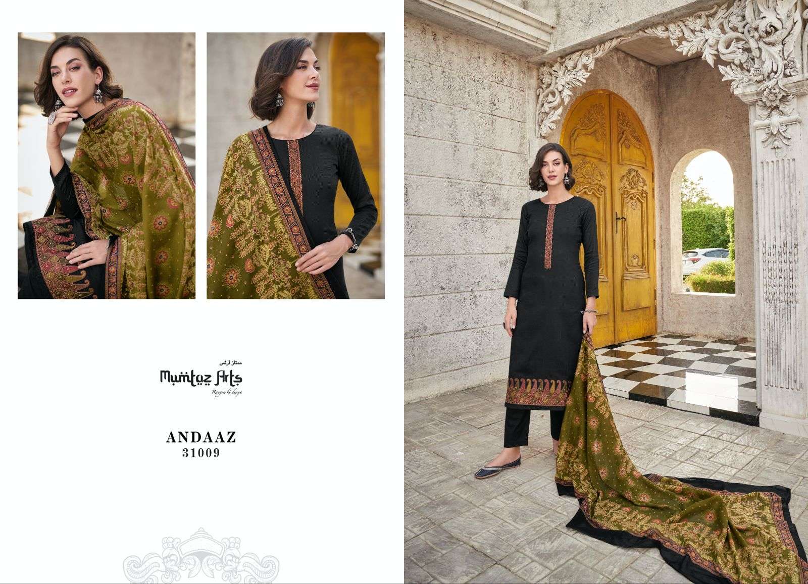 MUMTAZ ARTS ANDAAZ  JAM SATIN FANCY WORK SUIT