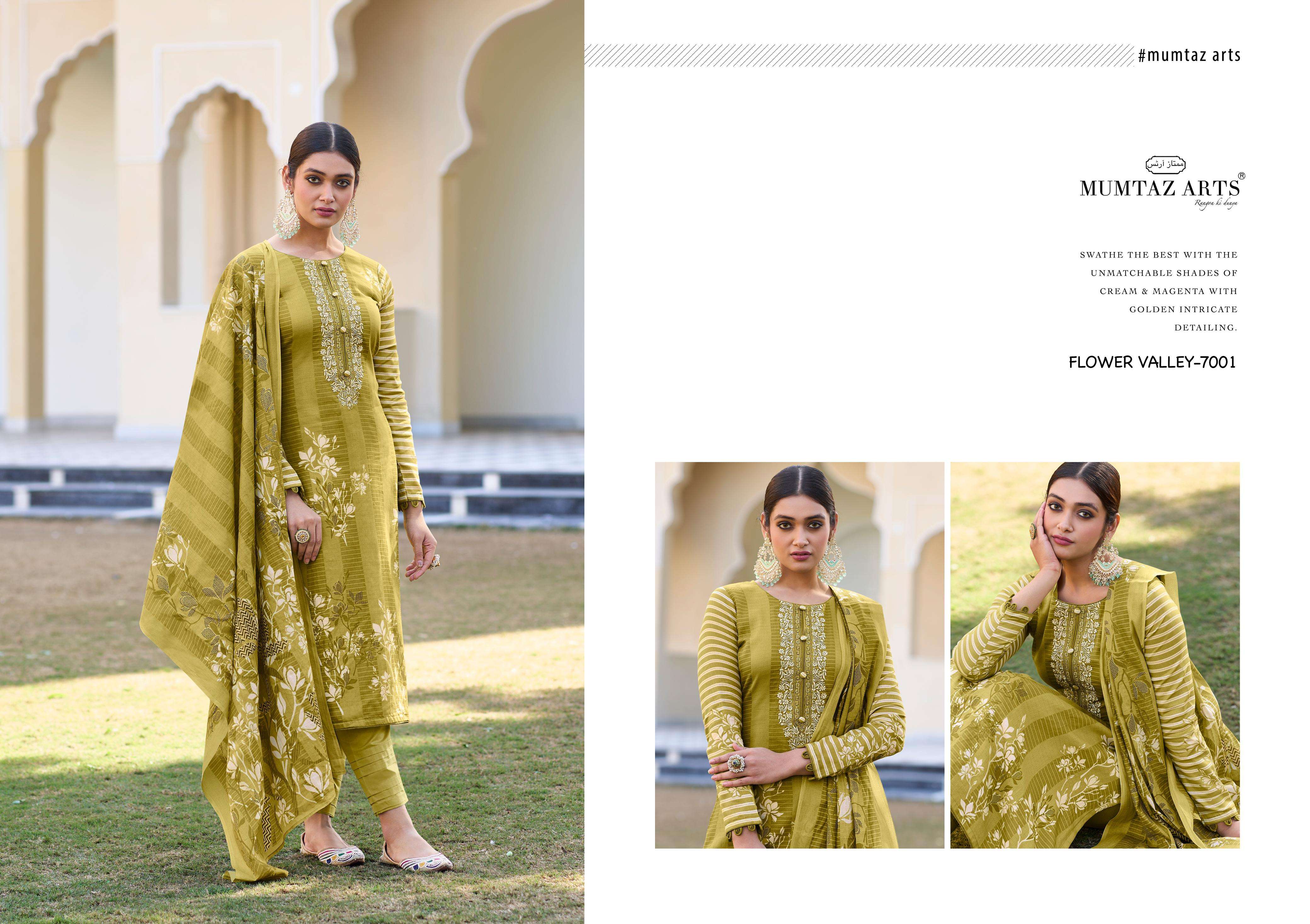 MUMTAZ ARTS FLOWER VALLEY JAM SATIN FANCY WORK SUIT