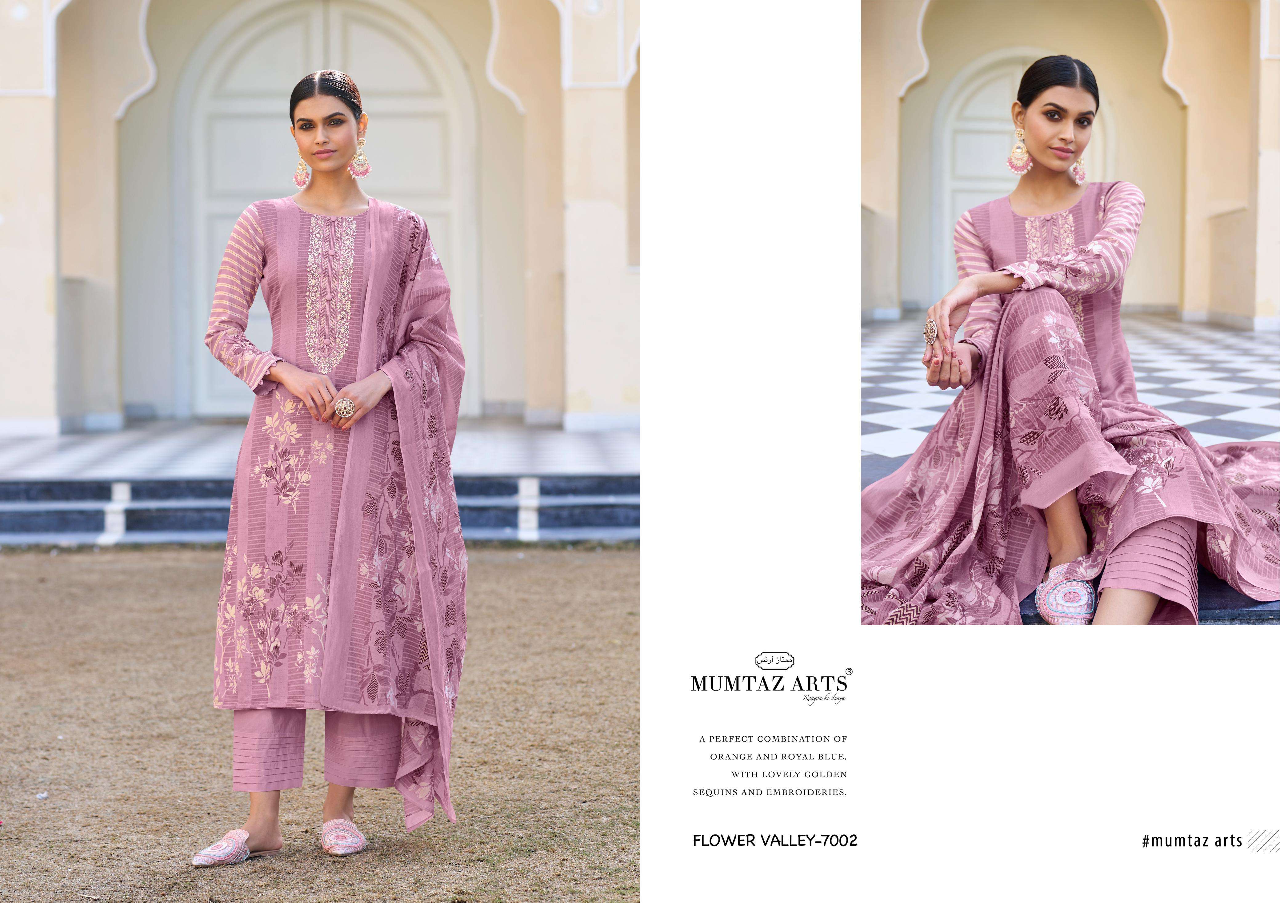 MUMTAZ ARTS FLOWER VALLEY JAM SATIN FANCY WORK SUIT