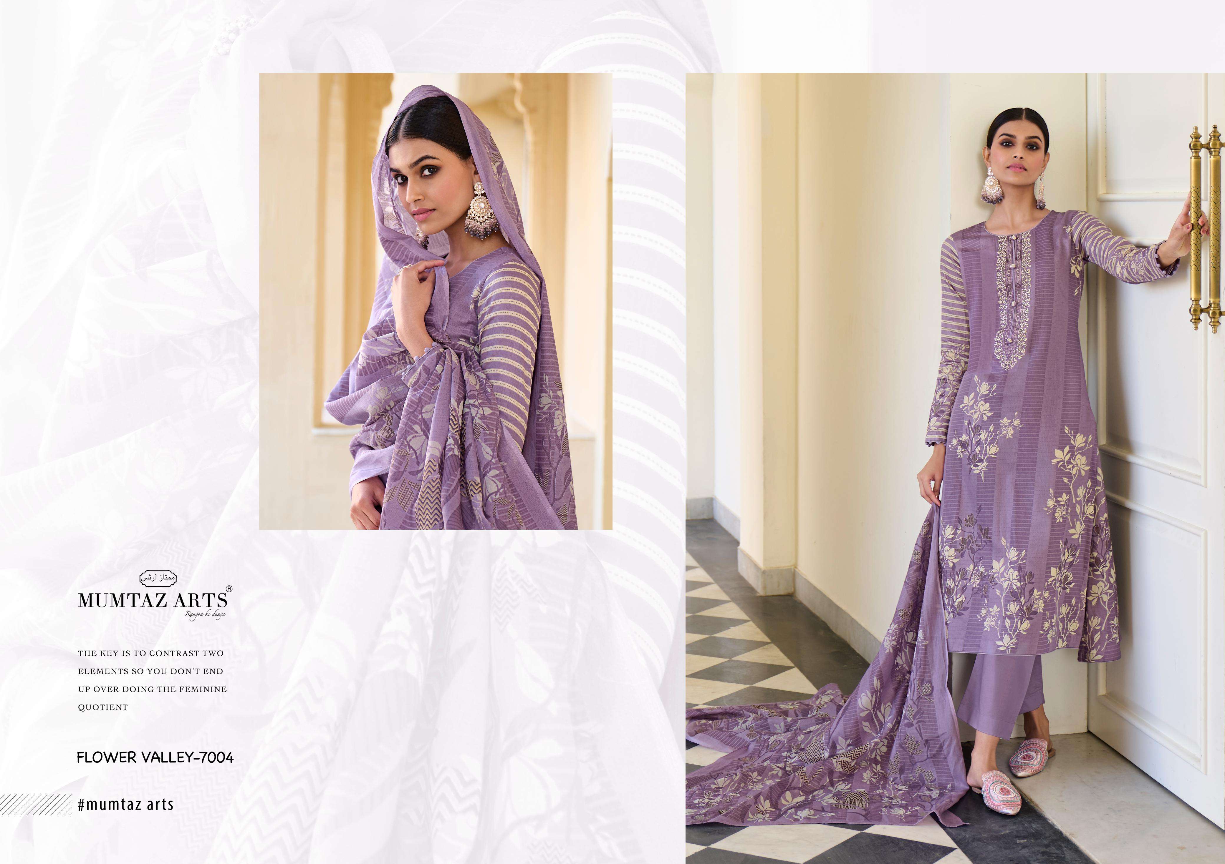 MUMTAZ ARTS FLOWER VALLEY JAM SATIN FANCY WORK SUIT