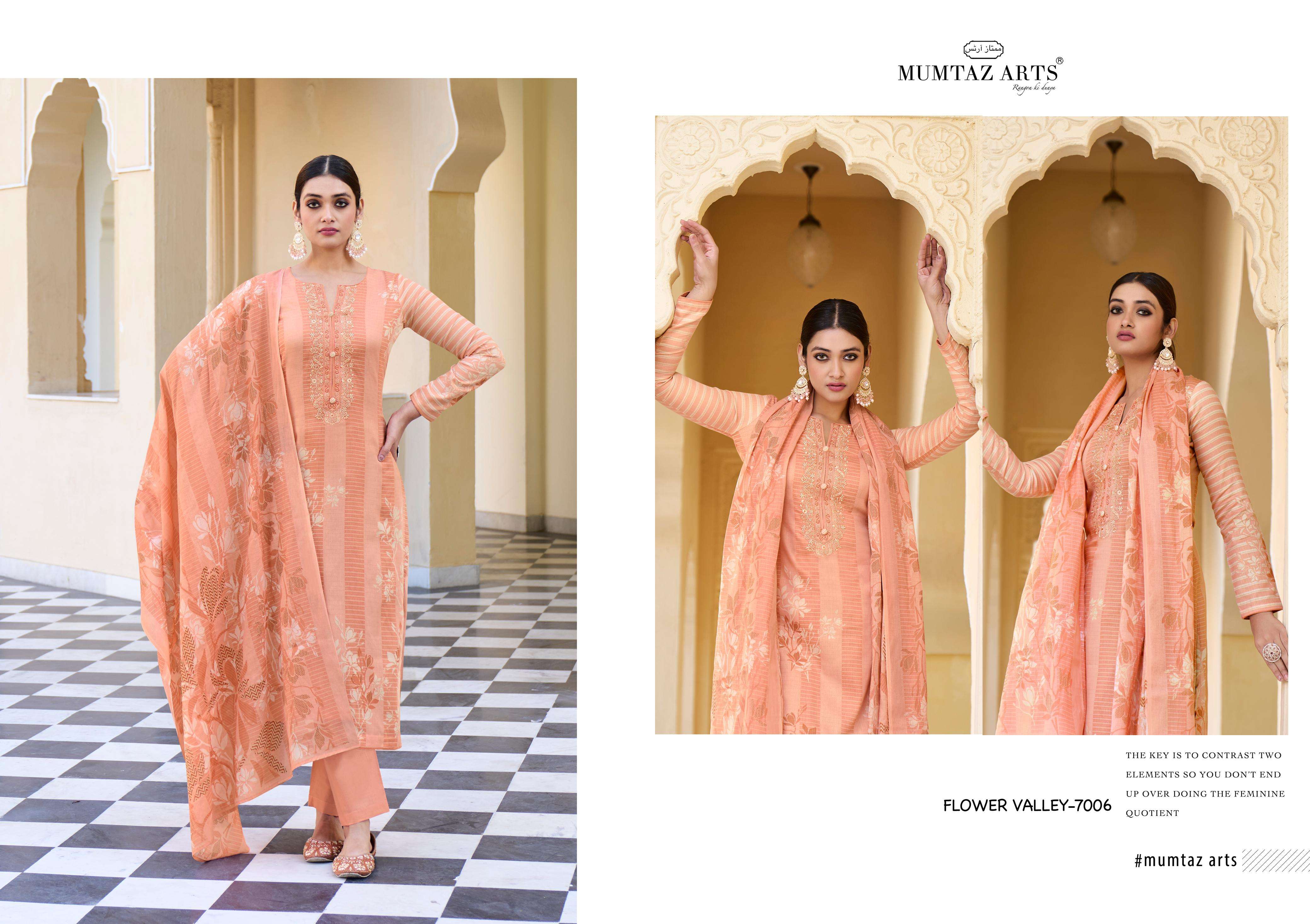 MUMTAZ ARTS FLOWER VALLEY JAM SATIN FANCY WORK SUIT