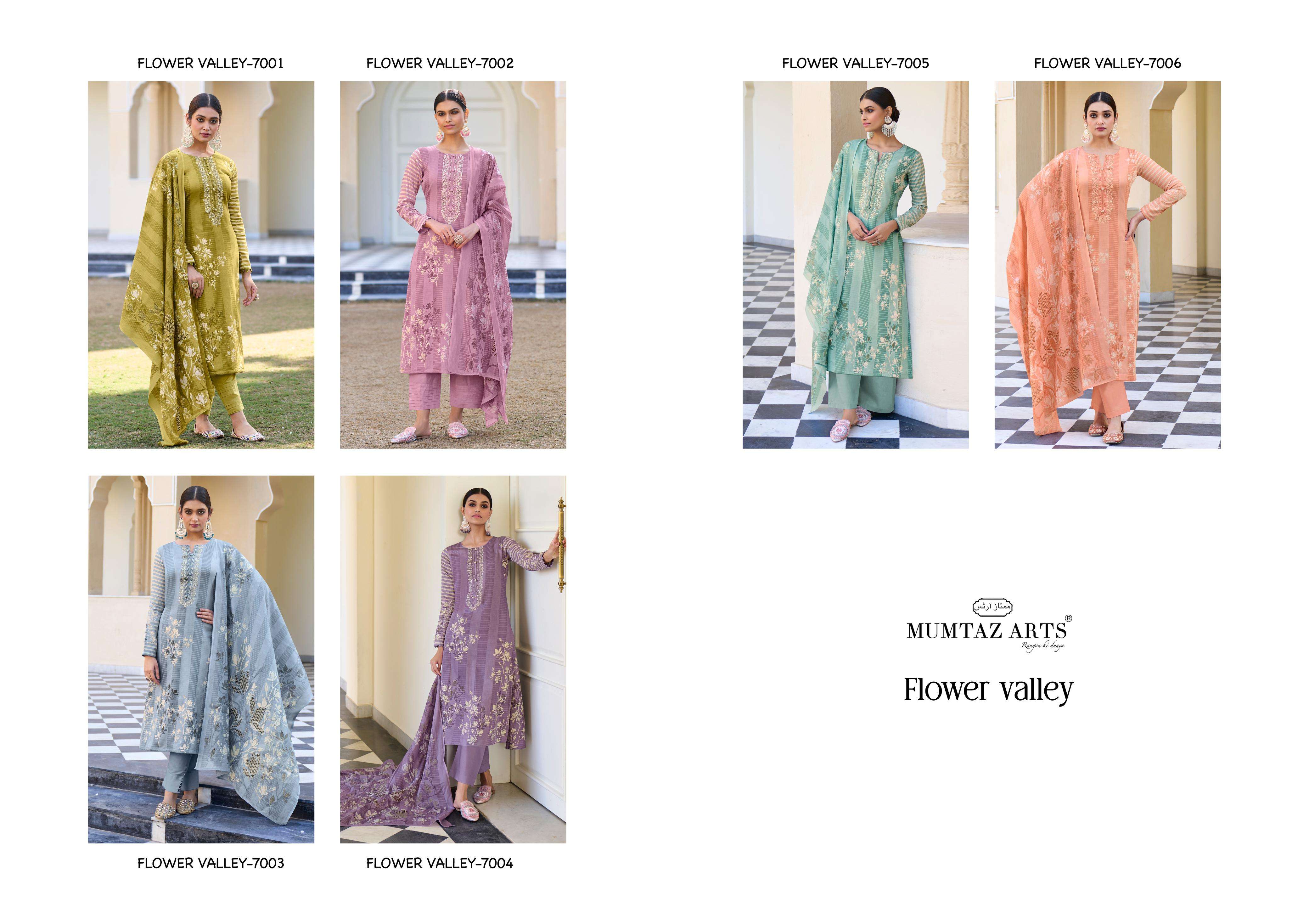 MUMTAZ ARTS FLOWER VALLEY JAM SATIN FANCY WORK SUIT