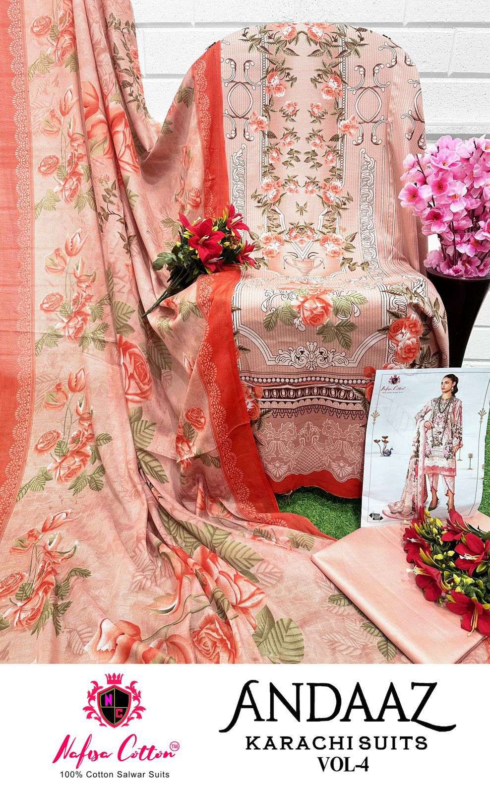 NAFISA COTTON ANDAAZ KARACHI SUITS VOL 4 COTTON DIGITAL PRINT SUIT