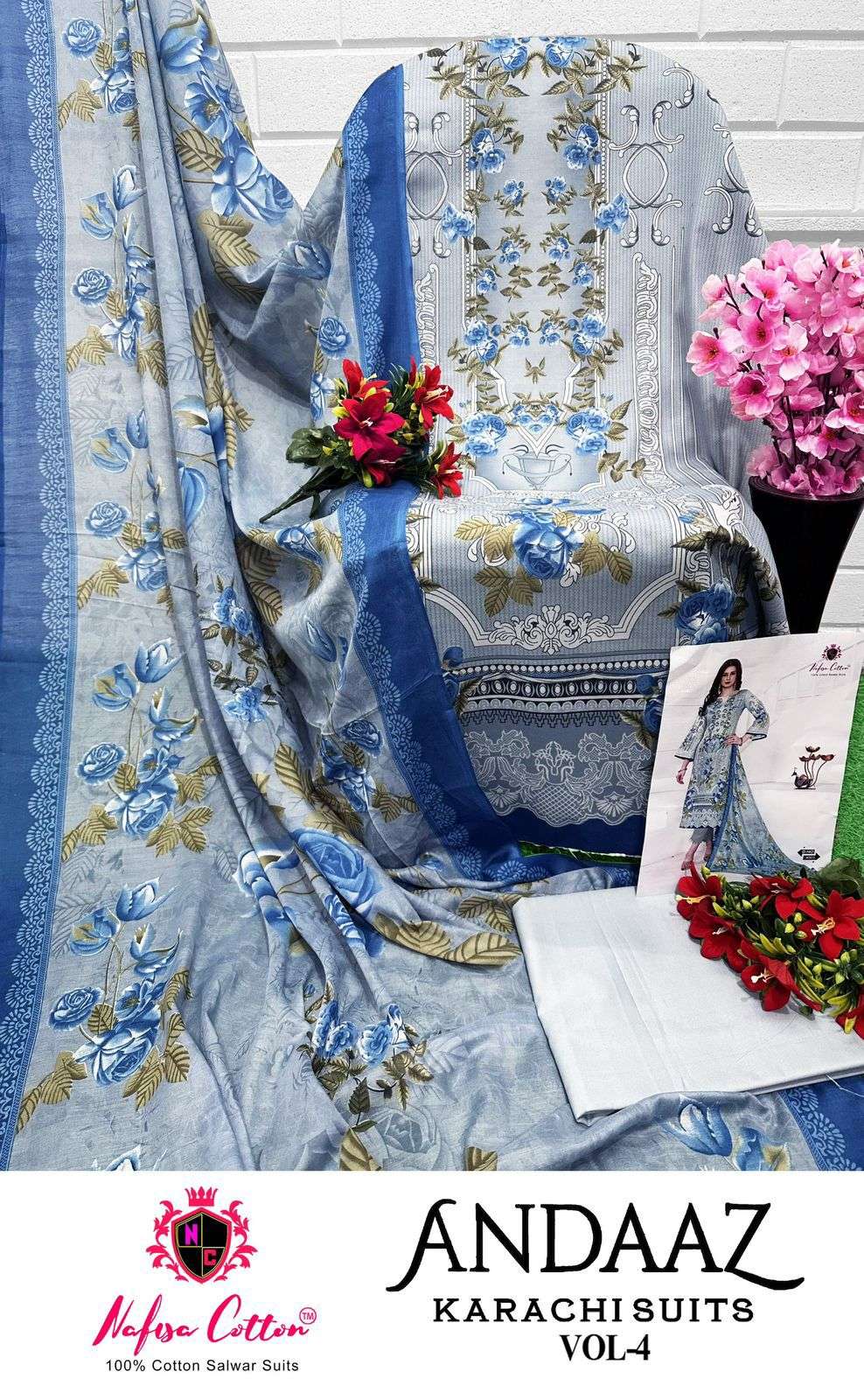 NAFISA COTTON ANDAAZ KARACHI SUITS VOL 4 COTTON DIGITAL PRINT SUIT