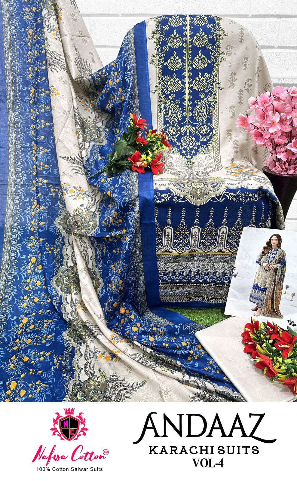 NAFISA COTTON ANDAAZ KARACHI SUITS VOL 4 COTTON DIGITAL PRINT SUIT