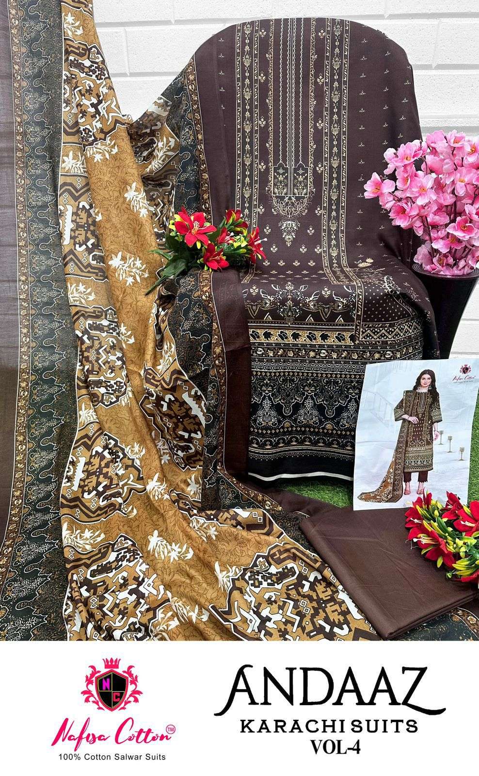 NAFISA COTTON ANDAAZ KARACHI SUITS VOL 4 COTTON DIGITAL PRINT SUIT