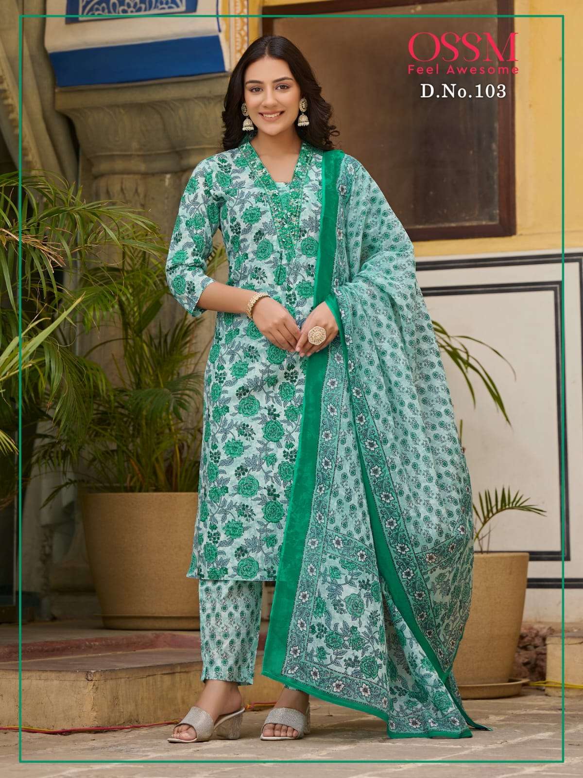 OSSM MALHAR COTTON PRINT LADIES KURTI COMBO SET 