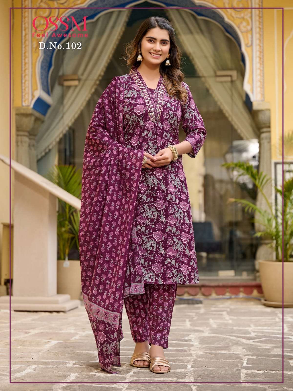 OSSM MALHAR COTTON PRINT LADIES KURTI COMBO SET 