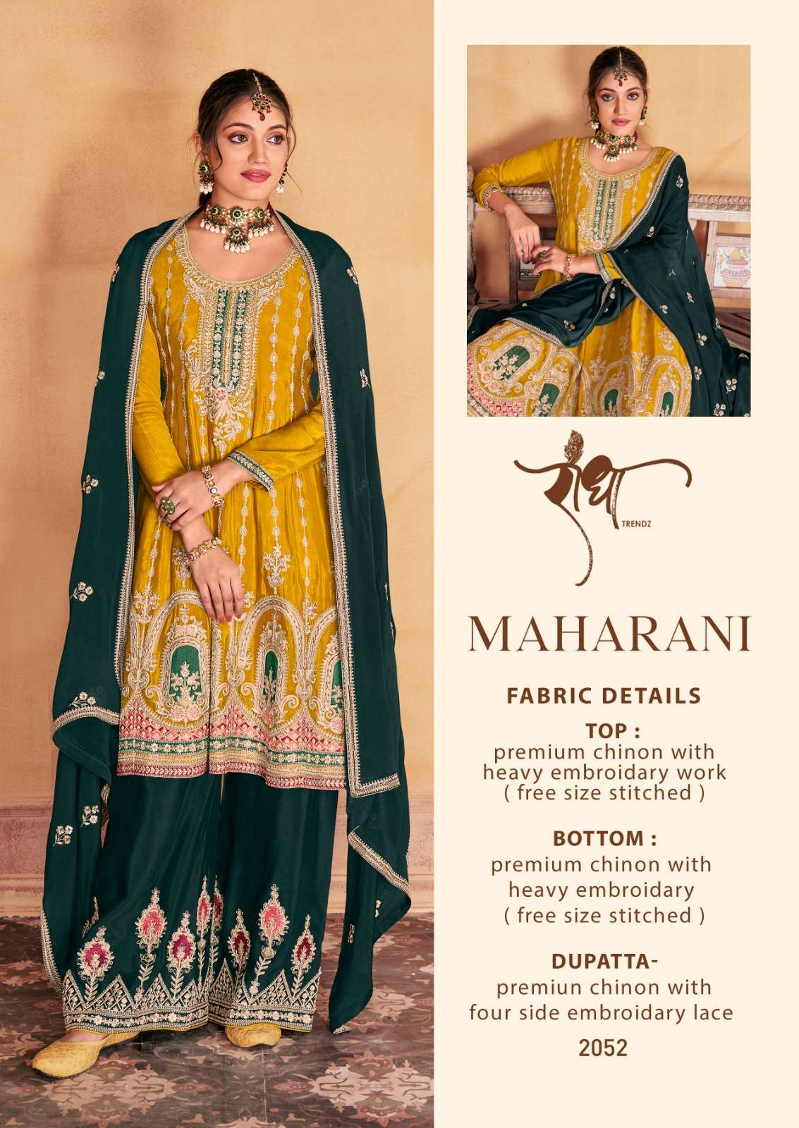 RADHA TRENDZ MAHARANI CHINON WITH HEAVY DESIGNER SUIT