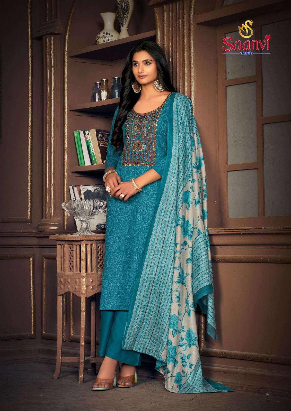 SAANVI  TRENDS SIMRAN COTTON FANCY WORK SUIT