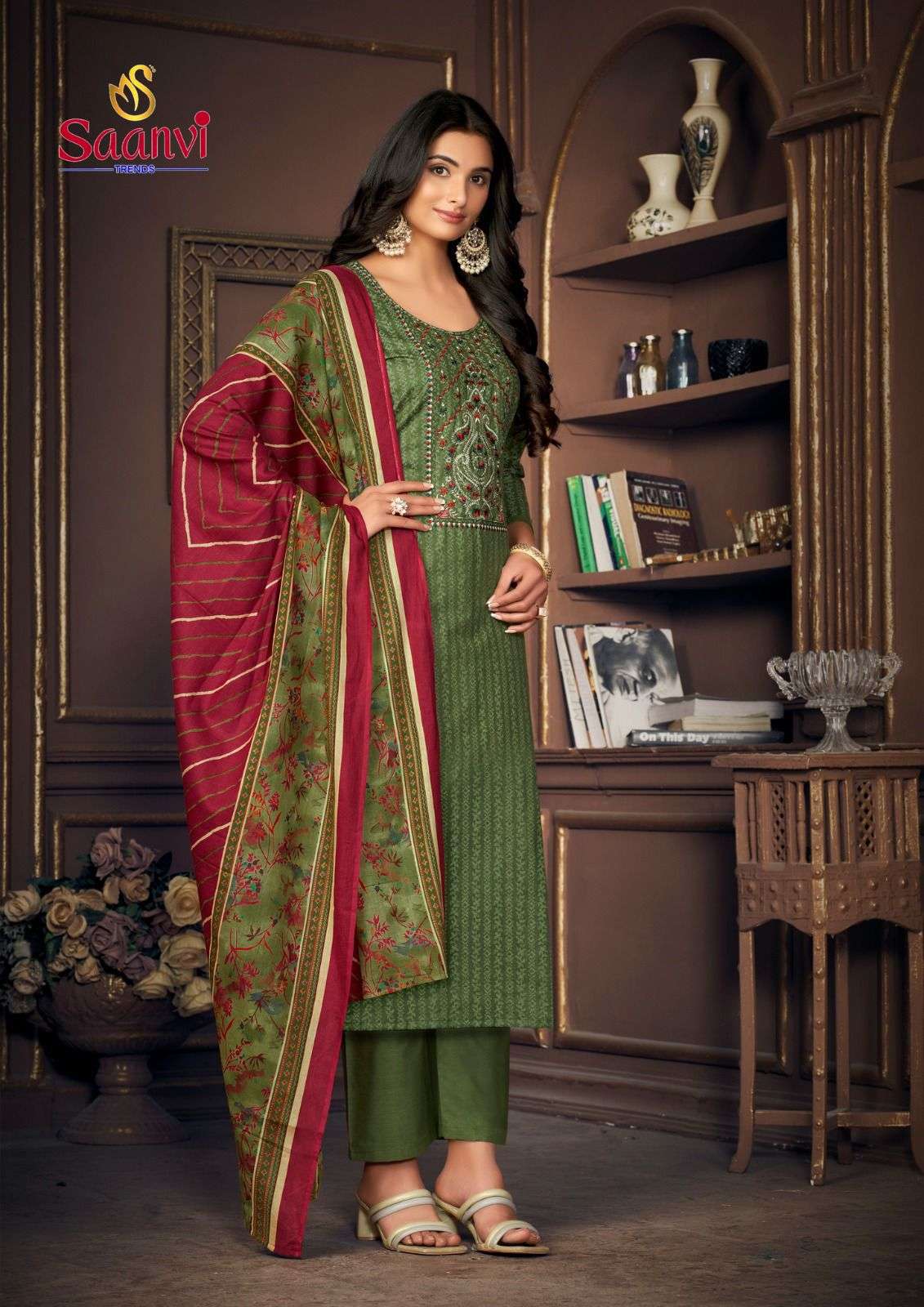 SAANVI  TRENDS SIMRAN COTTON FANCY WORK SUIT
