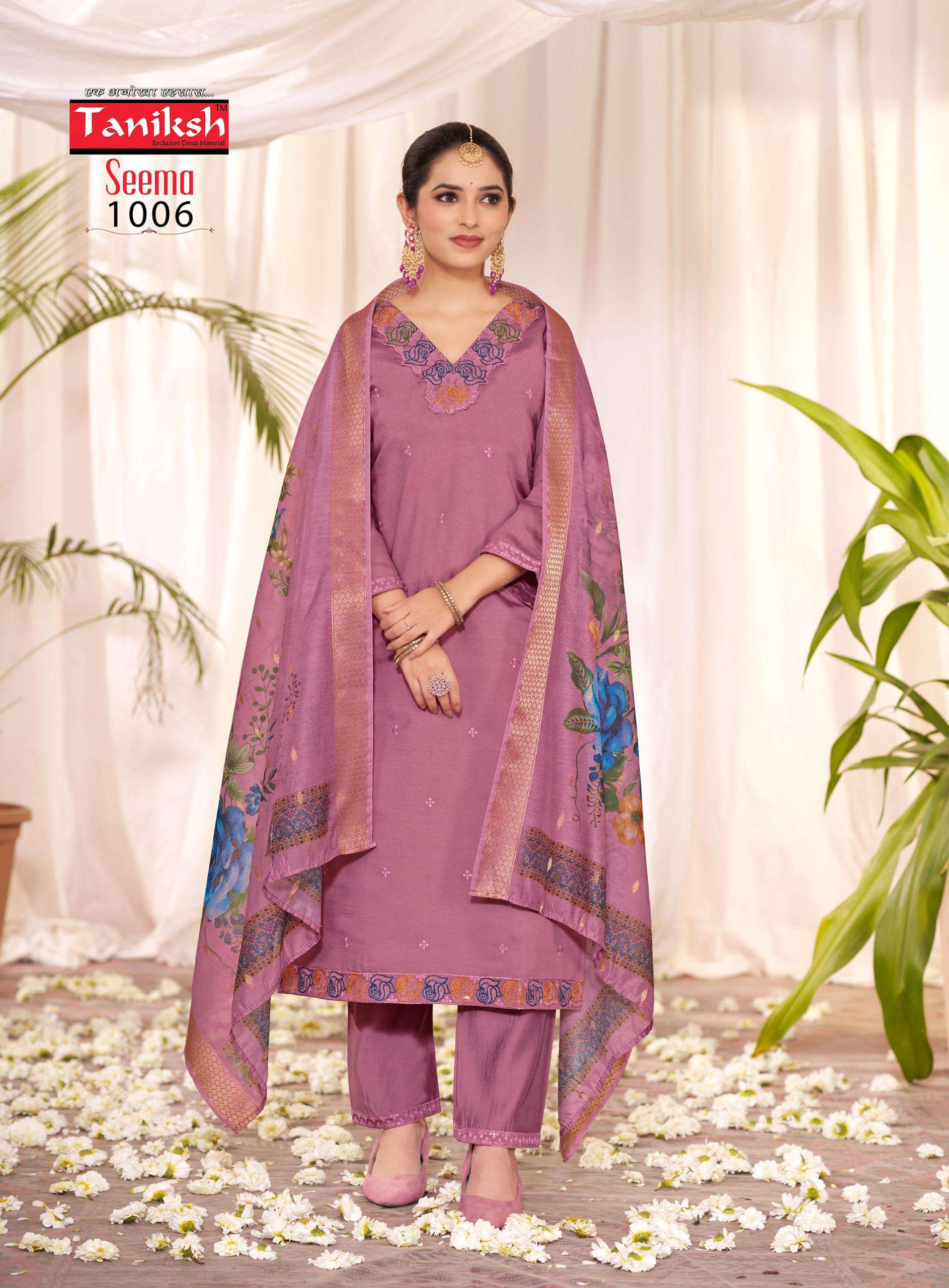 TANIKSH SEEMA SILK EMBROIDERY DESIGNER KURTI COMBO SET 